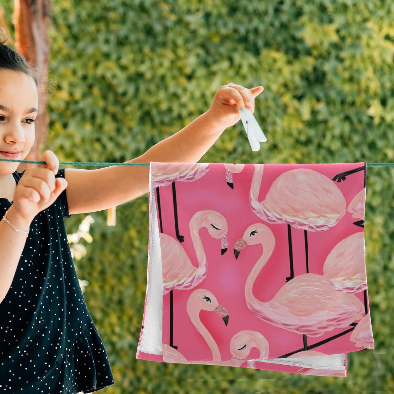 Two-Piece Pink Flamingo Hand Towels for Bathroom More