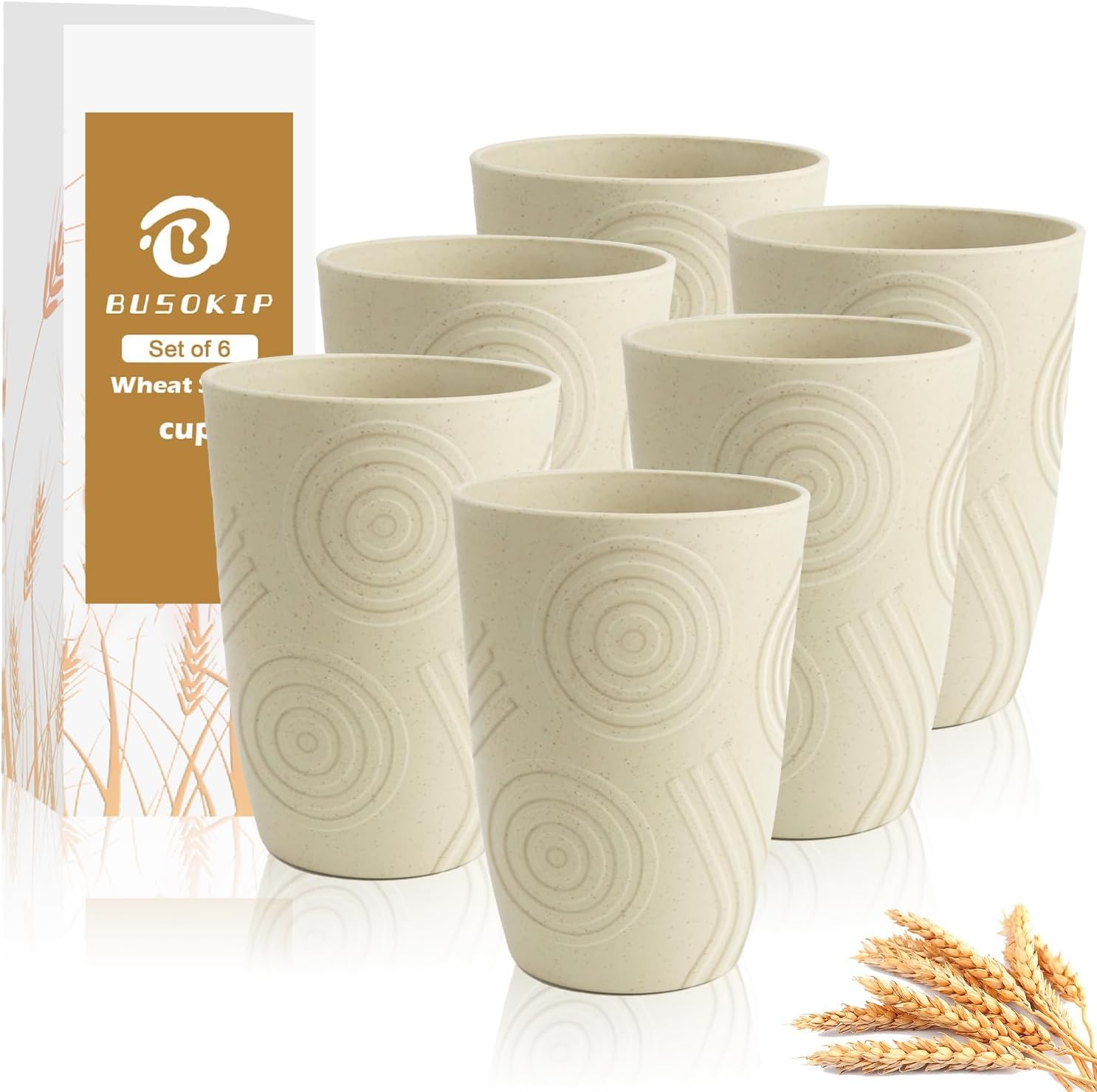 BUSOKIP Wheat Straw Cups 6 PCS Set 16 Oz Reusable
