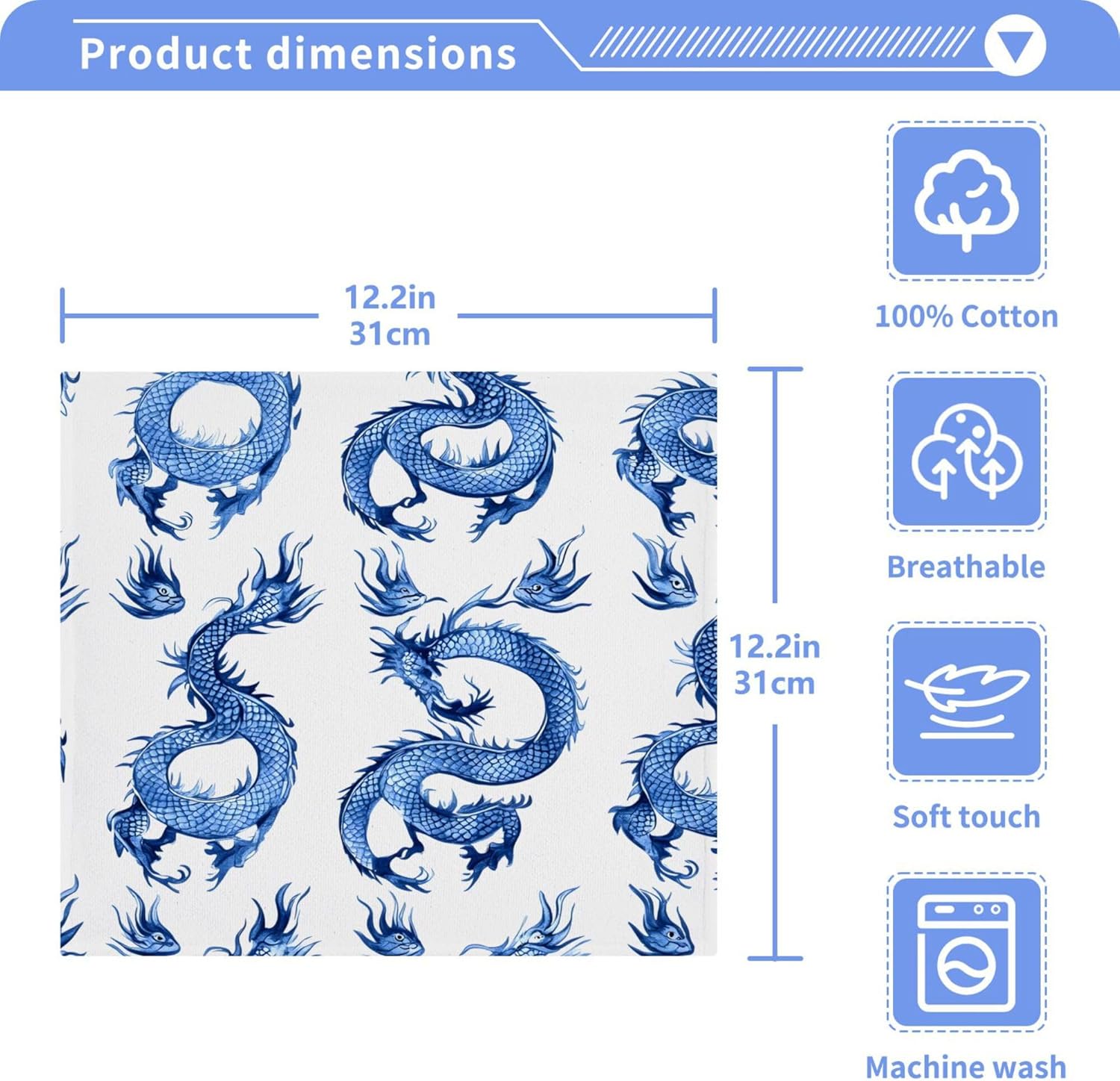 Xigua Blue Dragons Ultra Soft Washcloth Set