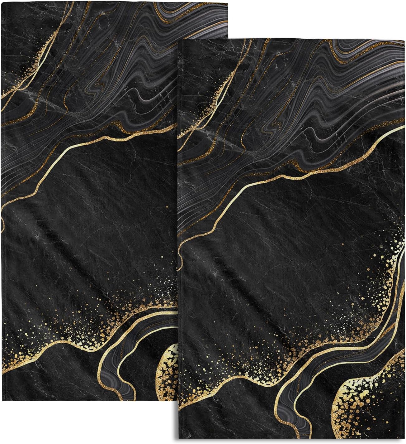 Marble Black Gold Hand Towel Set of 2
