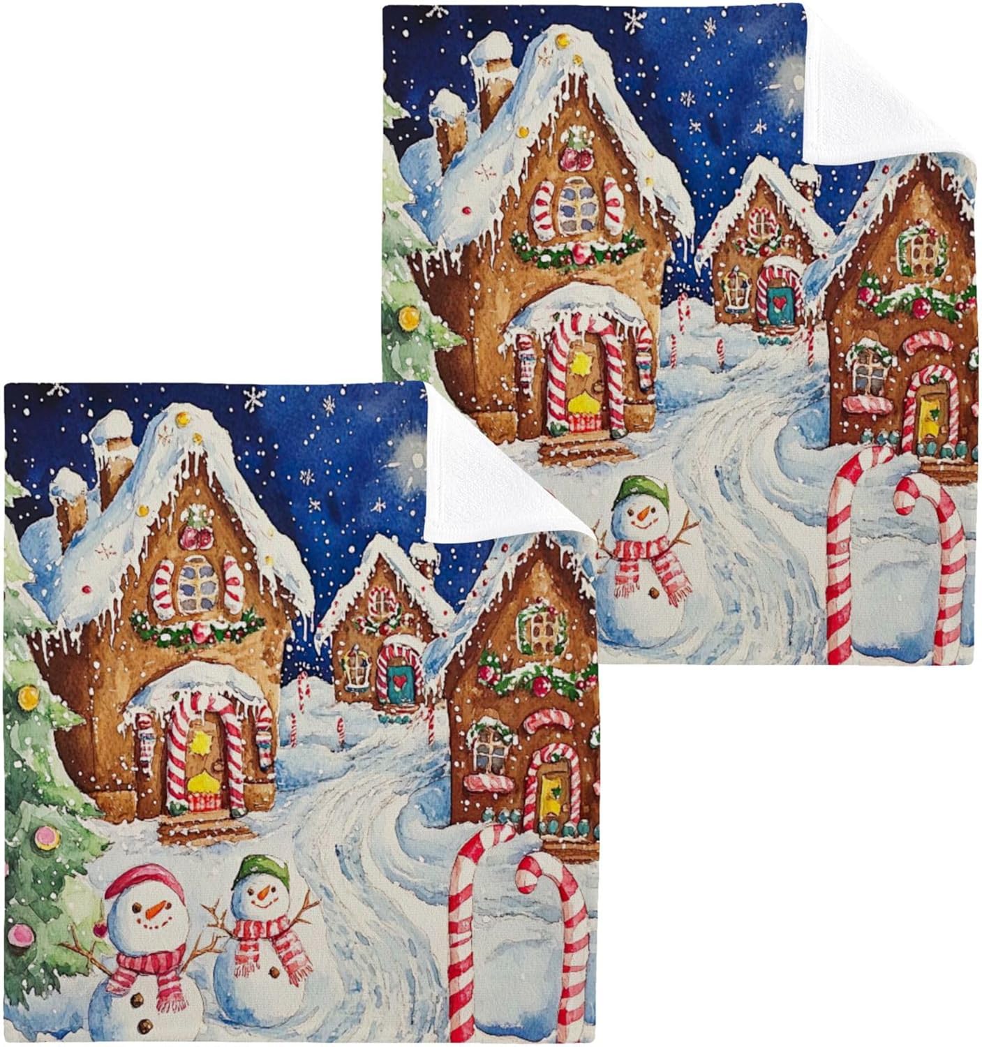 Xigua Christmas Streets Multi-Purpose Washcloth Set for Wash Drying and Cleaning