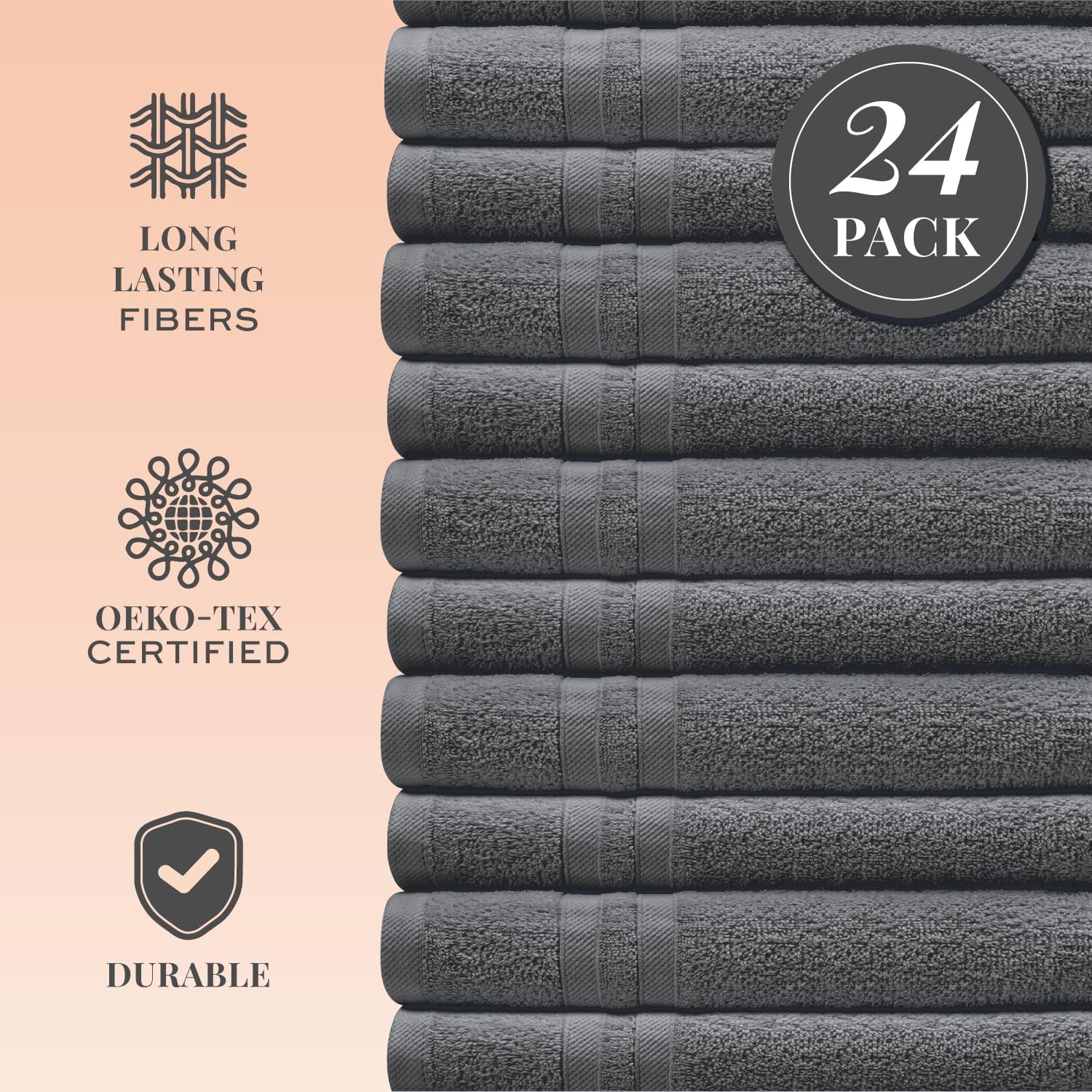 White Classic 24 Pack Cotton Washcloths for Body and Face
