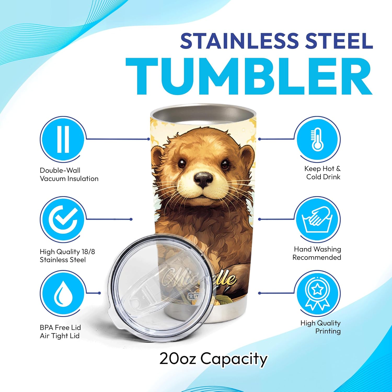 Hyturtle Otter-Themed Personalized Stainless Steel Tumbler 20oz