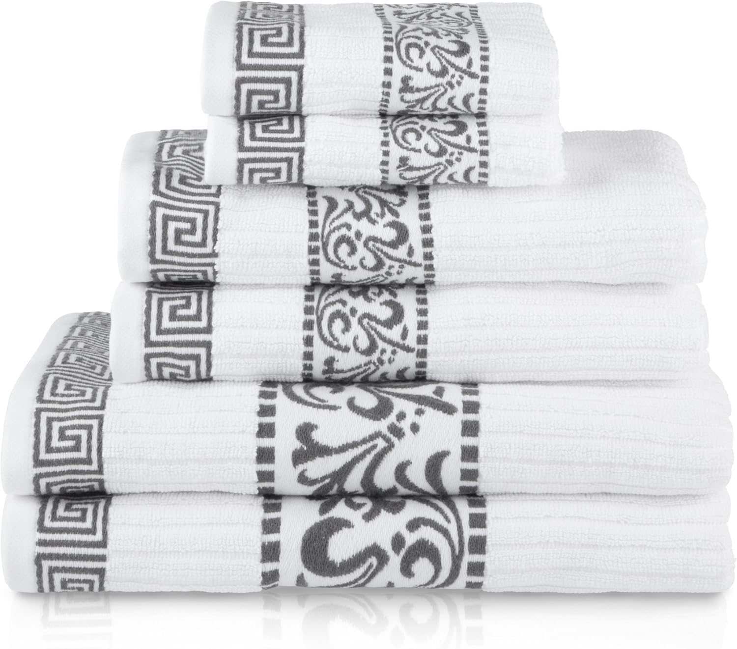 Superior 6-Piece Cotton Towel Set Greek Collection Durable and Soft