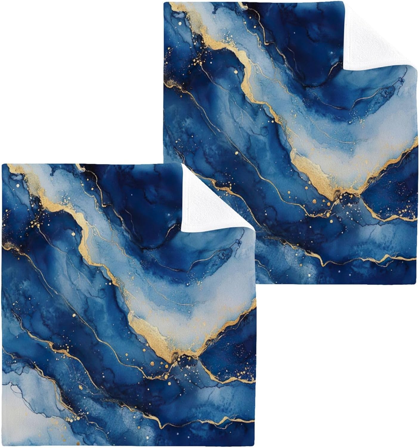 Xigua Blue and Gold Marble Washcloth Set - Fast Dry Multi-Purpose