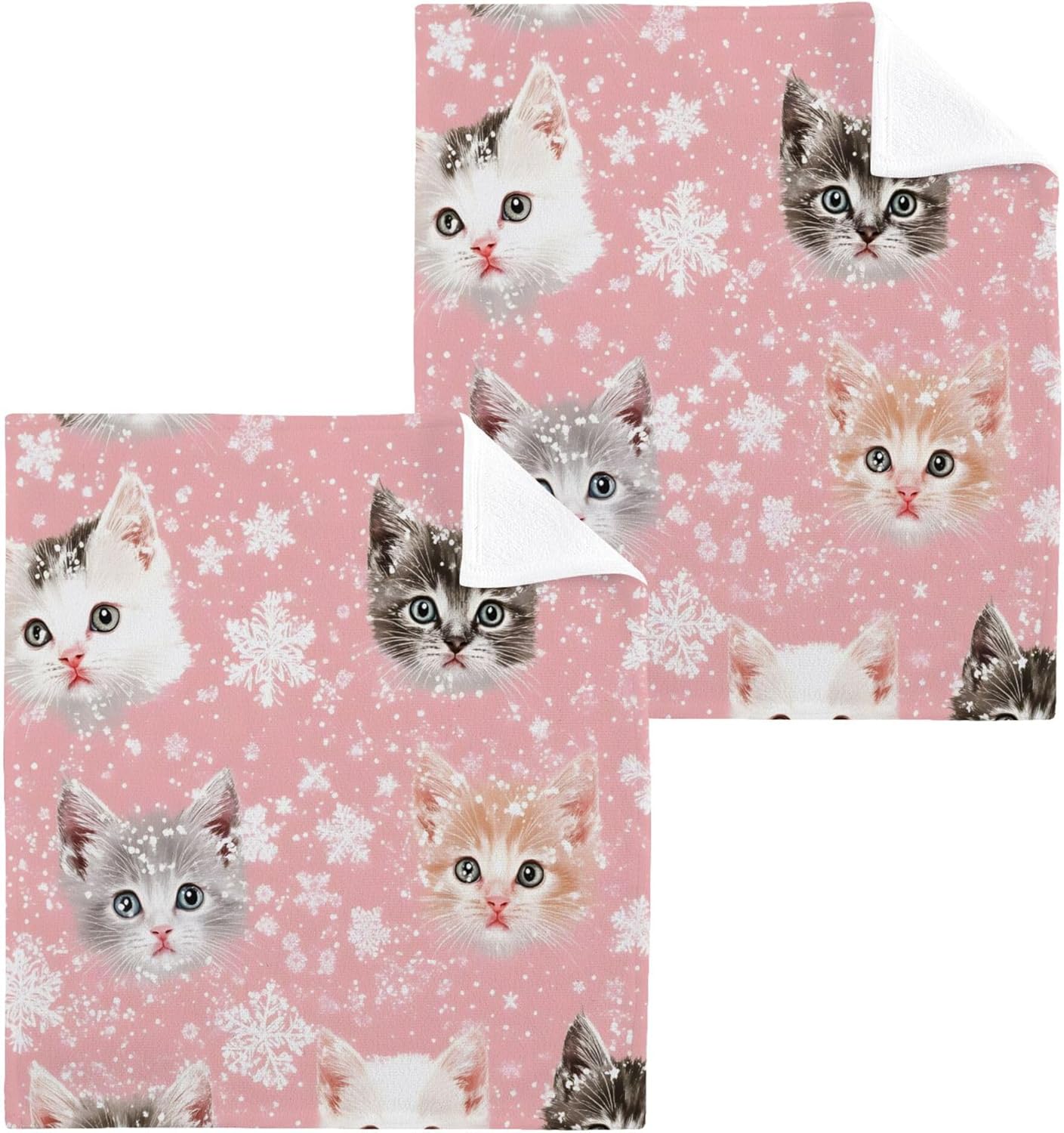 Xigua Adorable Kitten Washcloths Set of 2 12 x 12 Inch