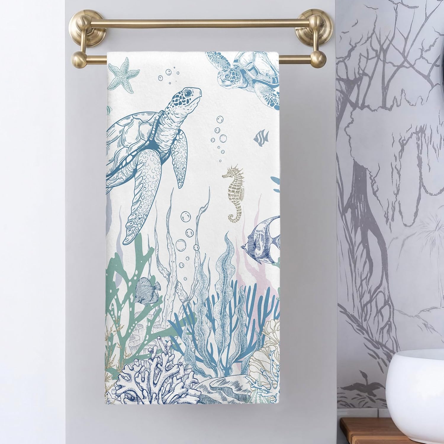 Double-Hang Blue Sea Turtle Hand Towels