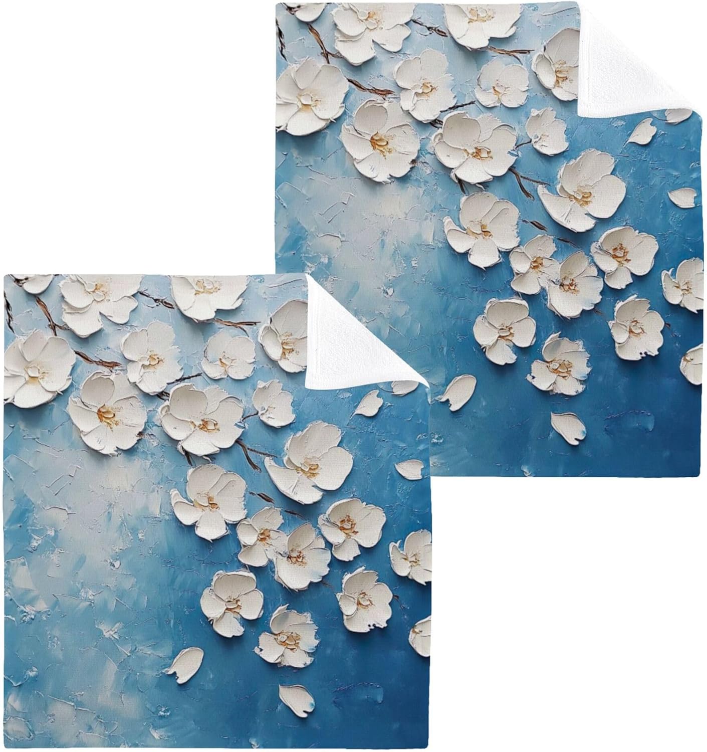 Xigua White Flowers Washcloth Set