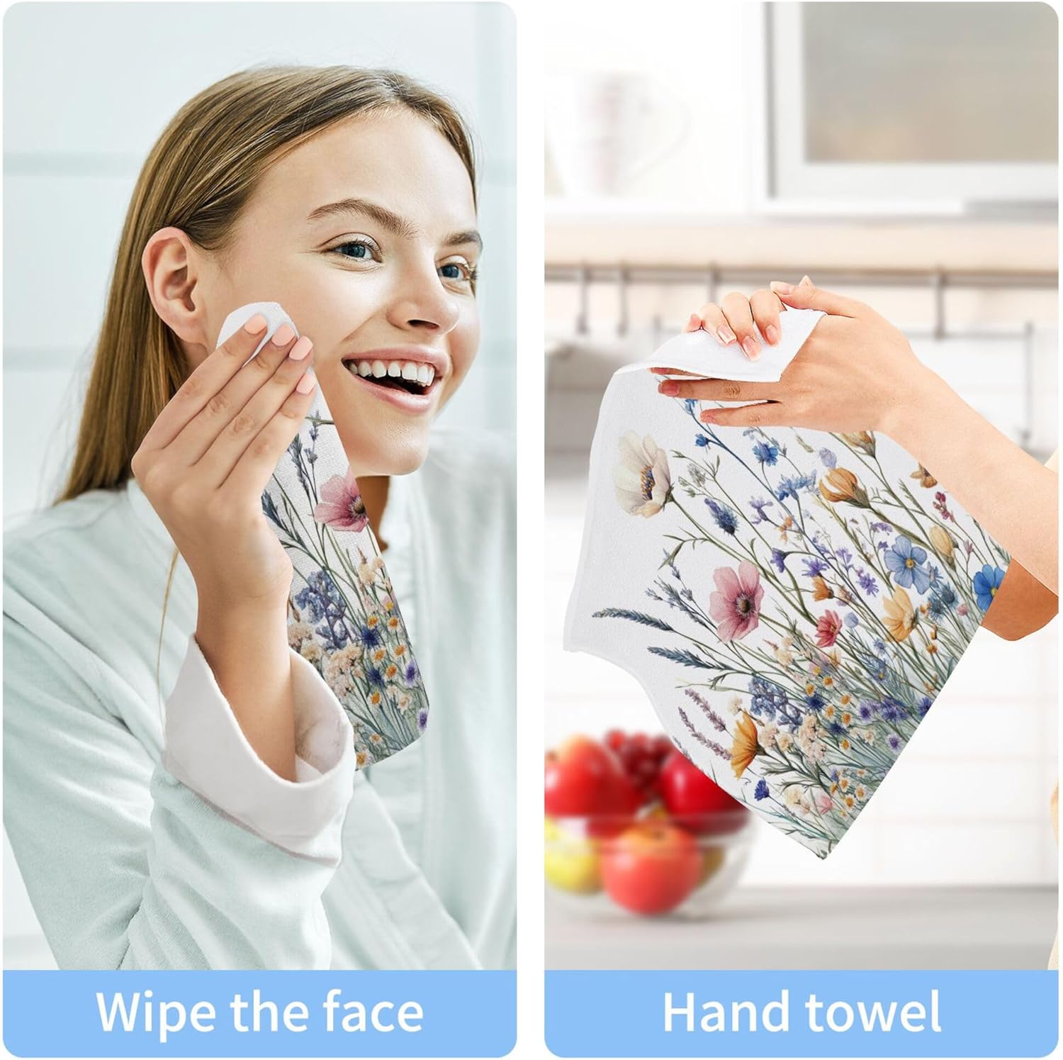 Xigua Wildflowers Washcloths Set of 2 12x12 Inch
