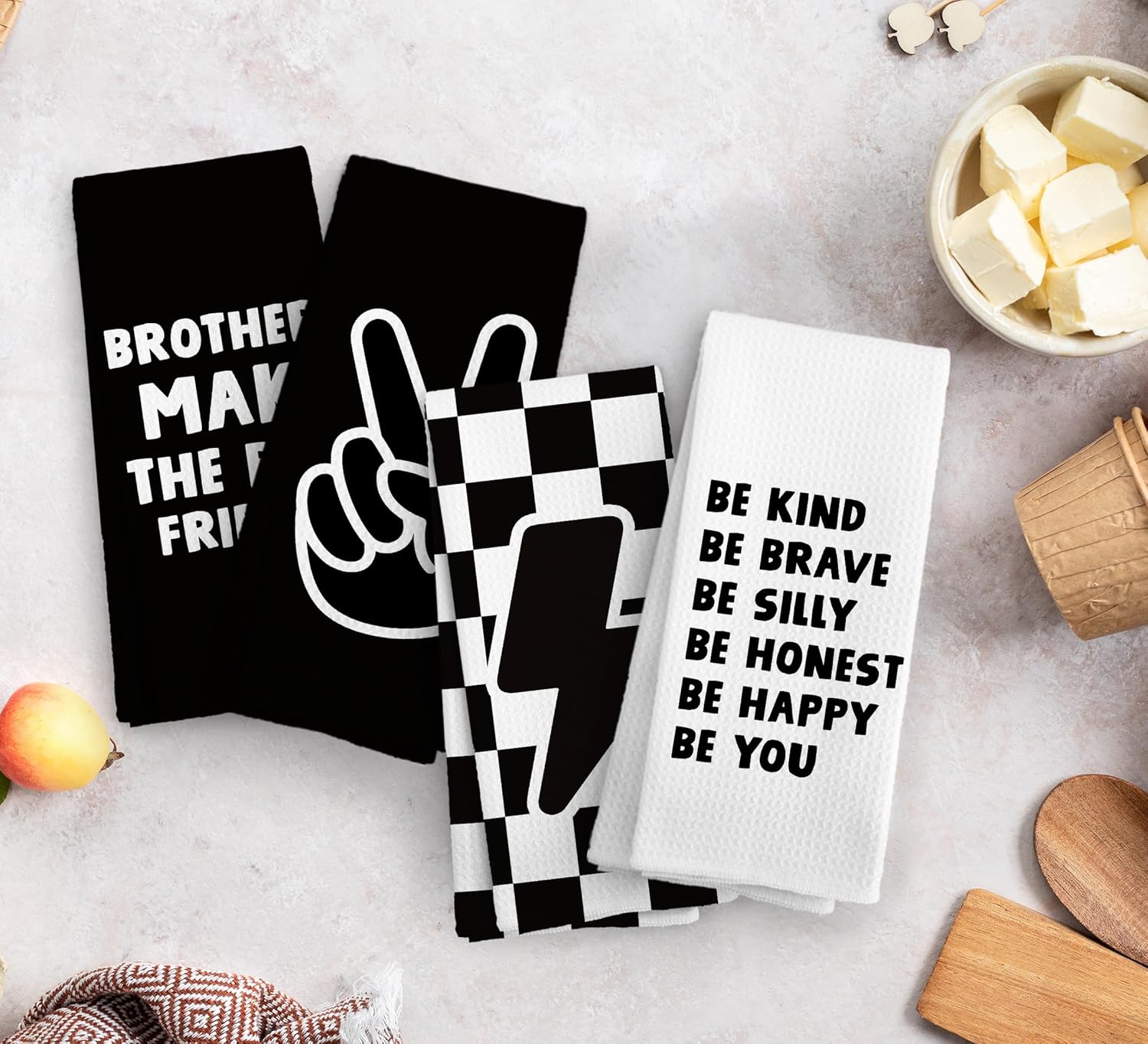 NOQL Black White Checkered Towels Set