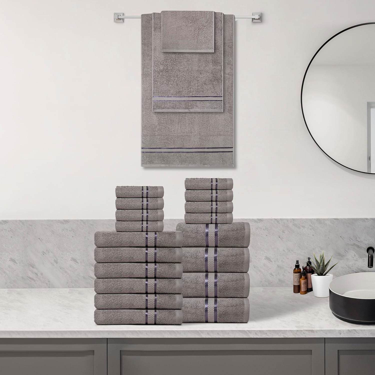 Premium 18-Piece Dark Grey Towel Set for Complete Bath Experience