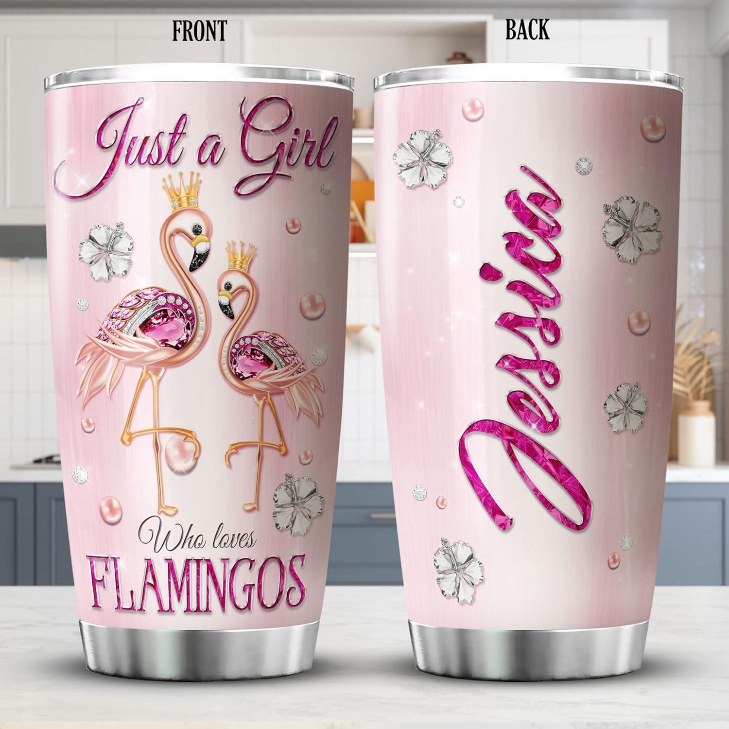 ZOXIX Flamingo Tumbler Personalized Name - Cute Jewelry Style for Girls