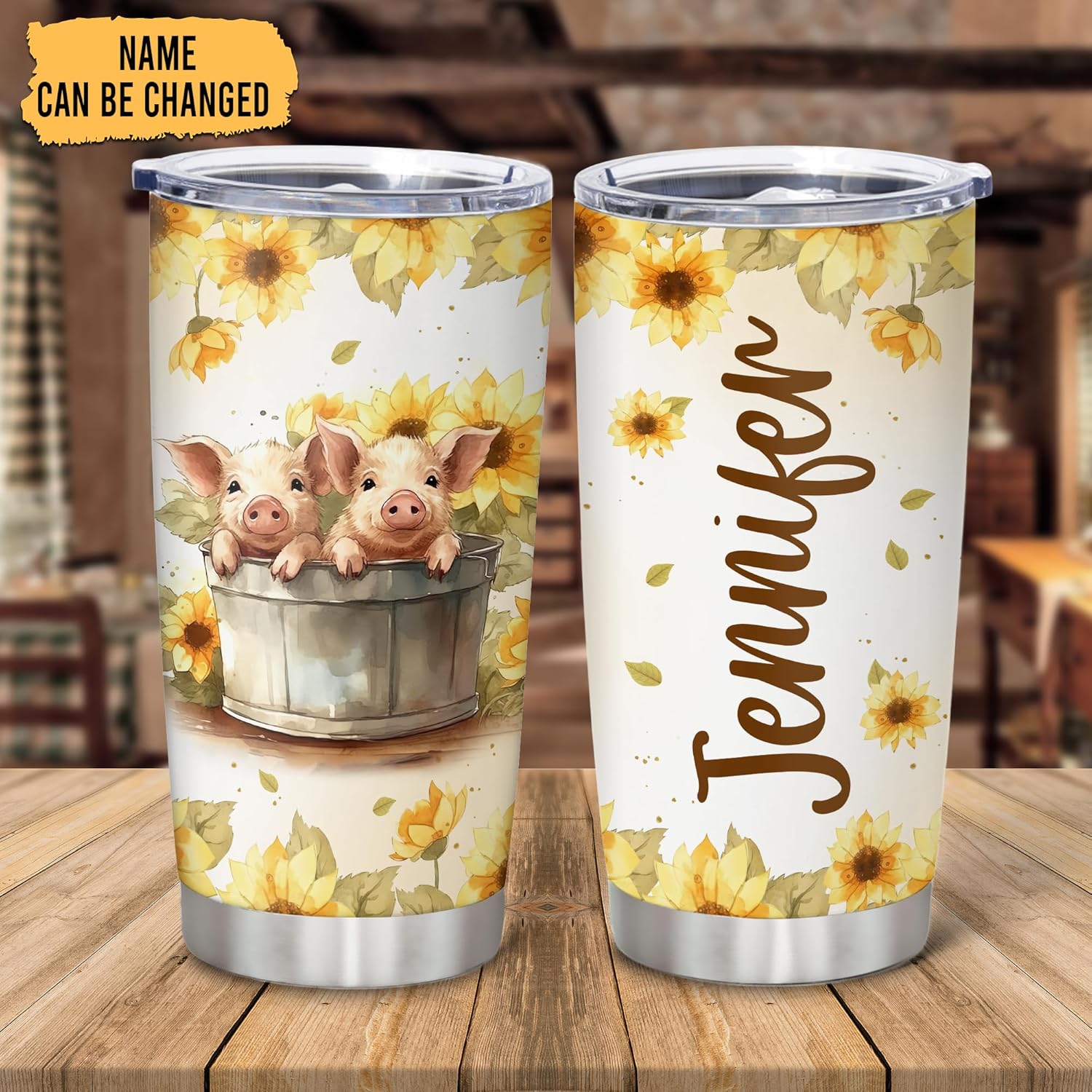 Hyturtle Custom Name Stainless Steel Tumbler 20oz for Pig Lover