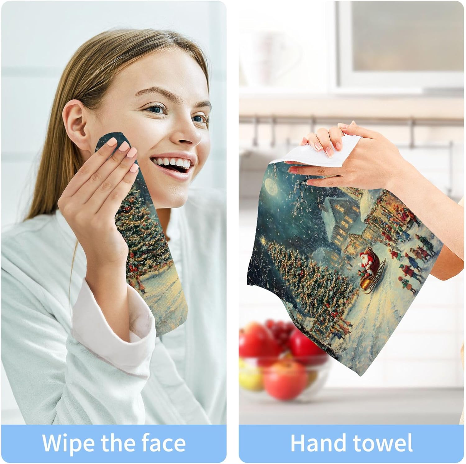 Xigua Christmas Night Scene Washcloths Set of 2 - 12x12 Inch