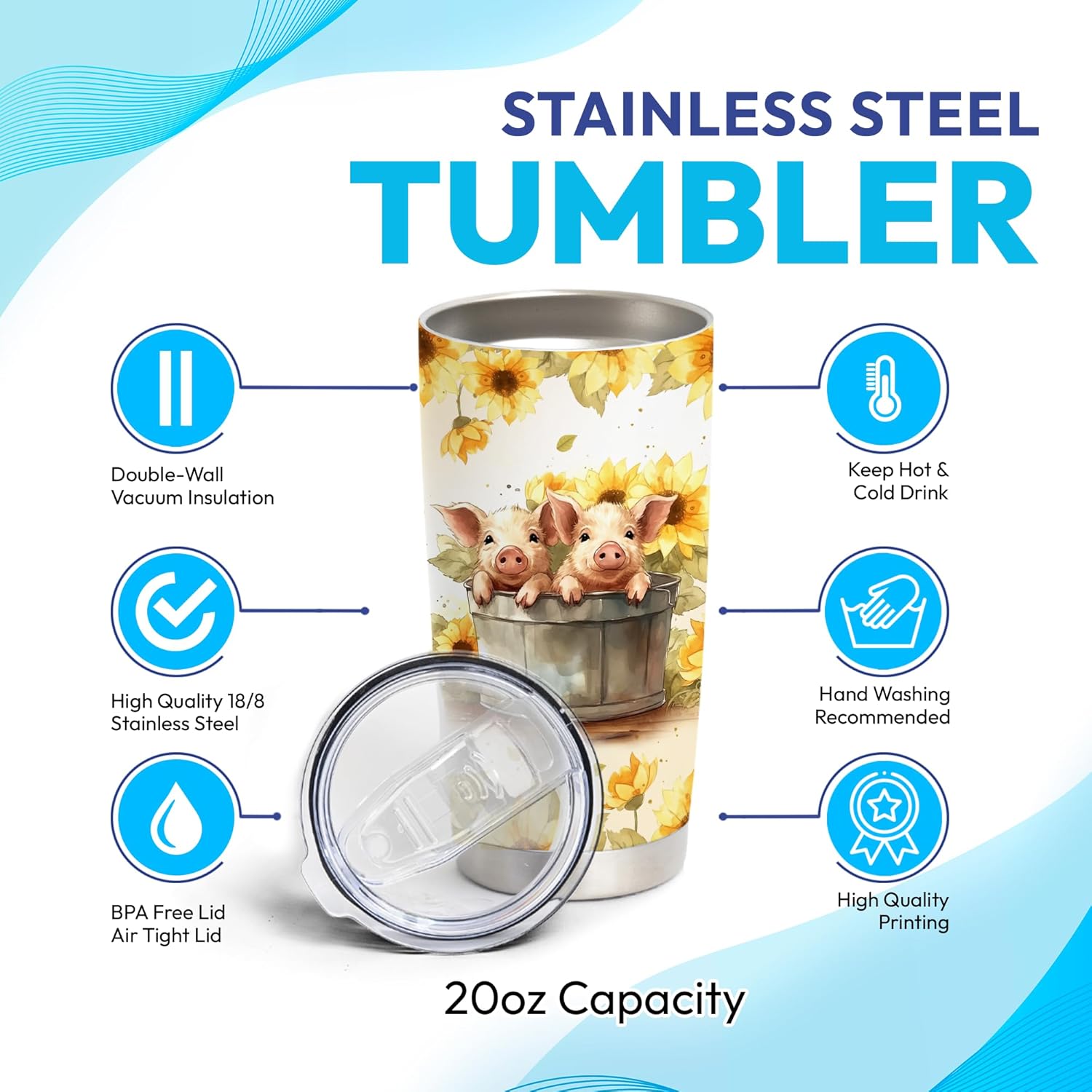 Hyturtle Custom Name Stainless Steel Tumbler 20oz for Pig Lover