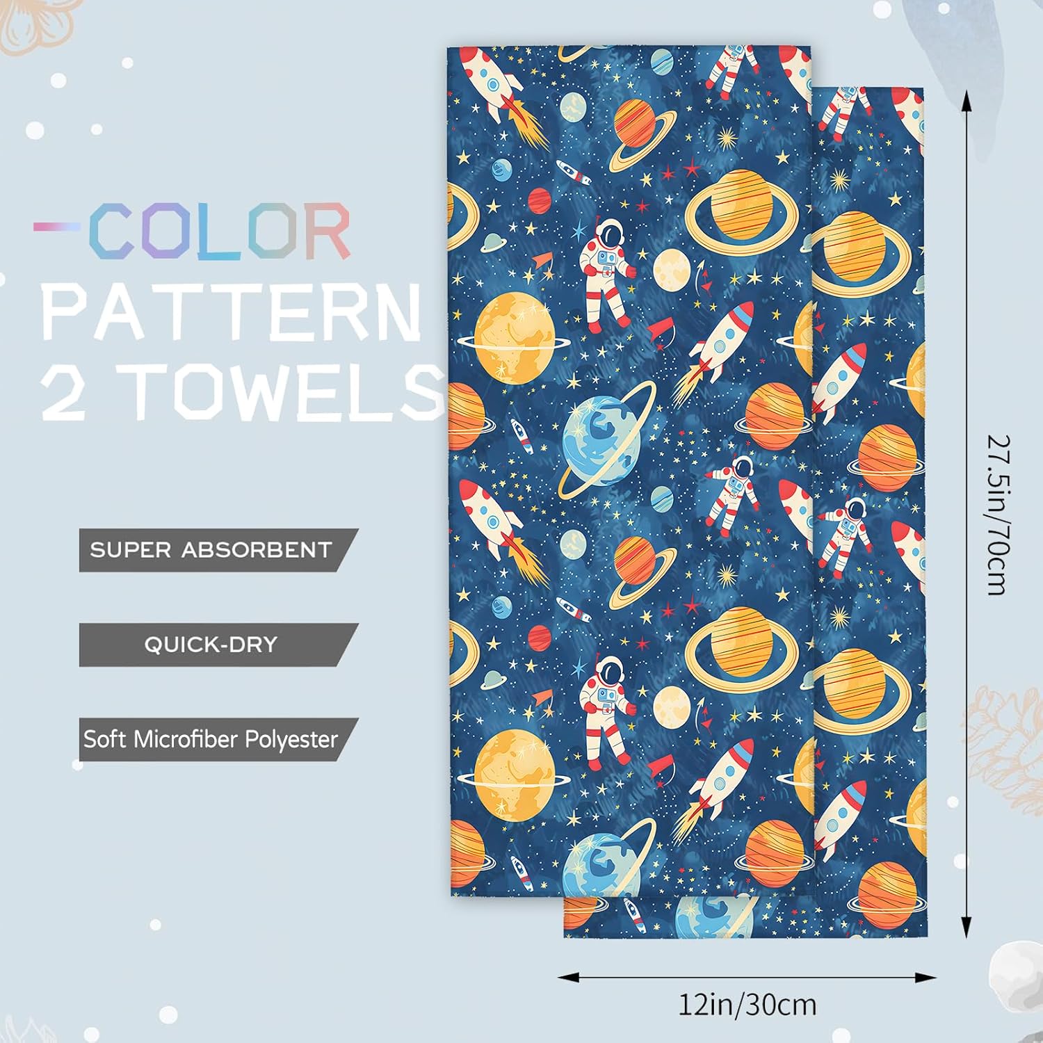AmePay Cute Space Hand Towels 2 Pack Blue Astronaut Pattern