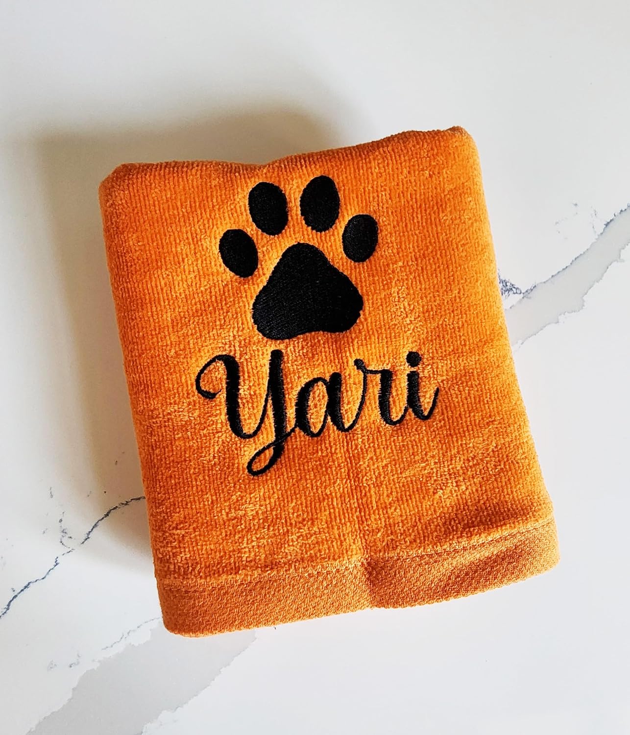 Personalized Dog Towel with Embroidered Name Clip Small Orange