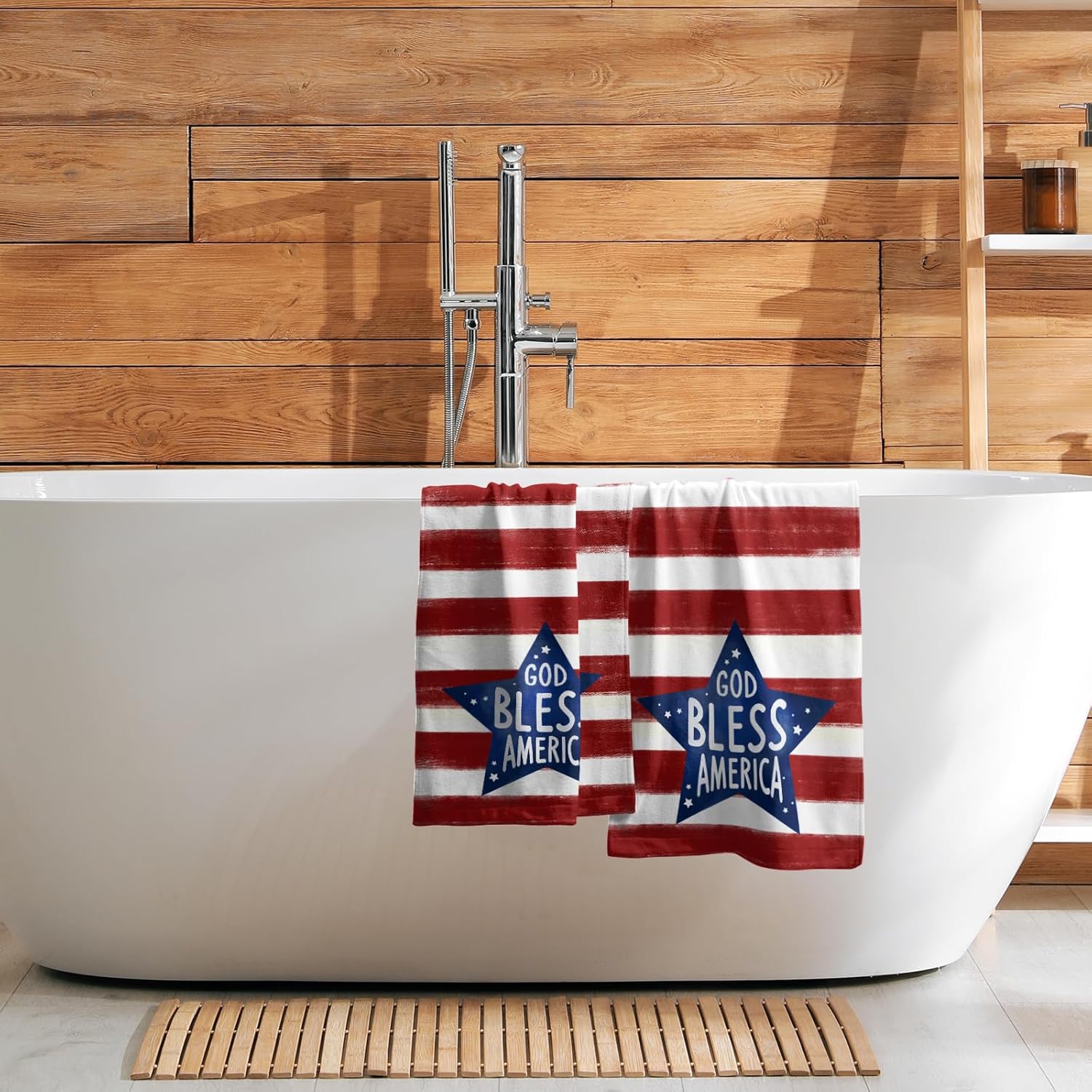 2 x USA Flag Towels Red Stripes Blue Star Patriotic Face Towels
