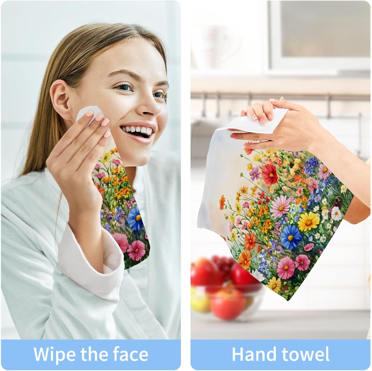Colorful Wildflowers Washcloth Set - 12x12 Durable Absorbent