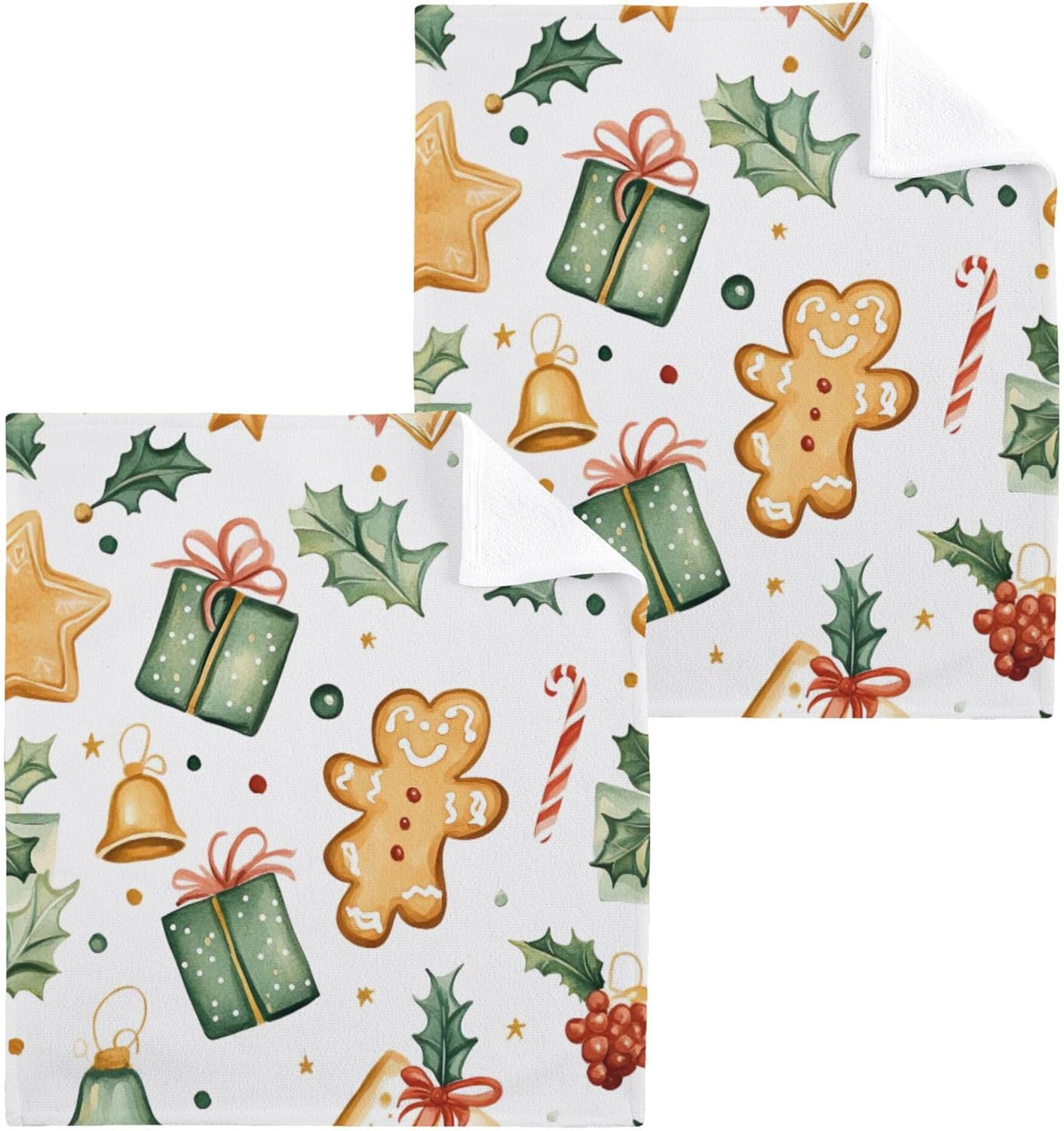 Xigua Cute Christmas Pattern Washcloths Set of 2 12 X 12 Inch