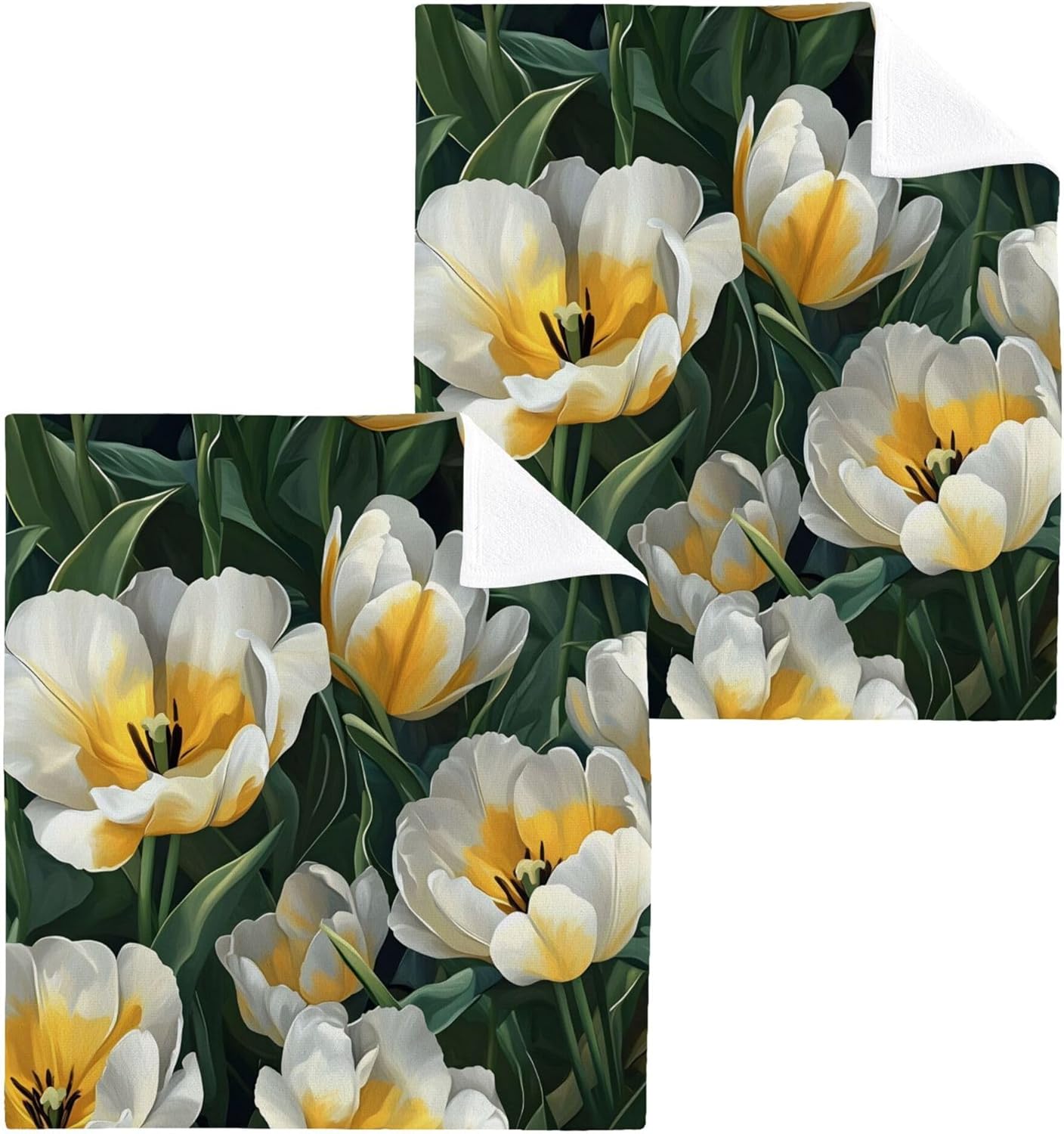 Distinctive Yellow Tulip Washcloth Set