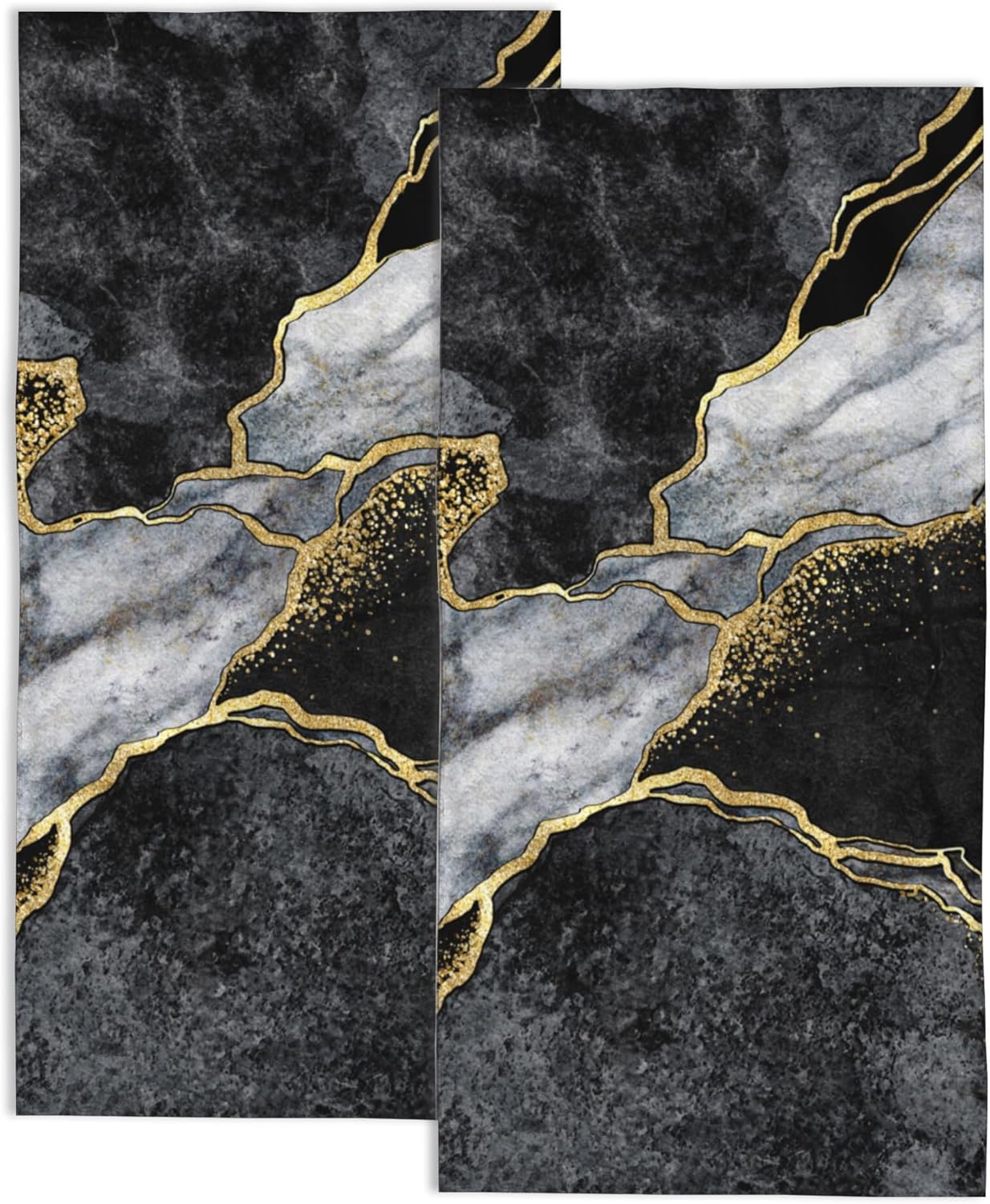 14x28 Hand Towel Set Black and White Marble Fingertip