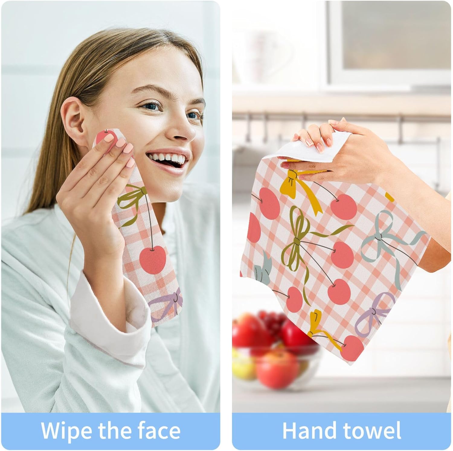 Xigua Cherries and Bows Washcloths Set of 2 12 x 12 Inch
