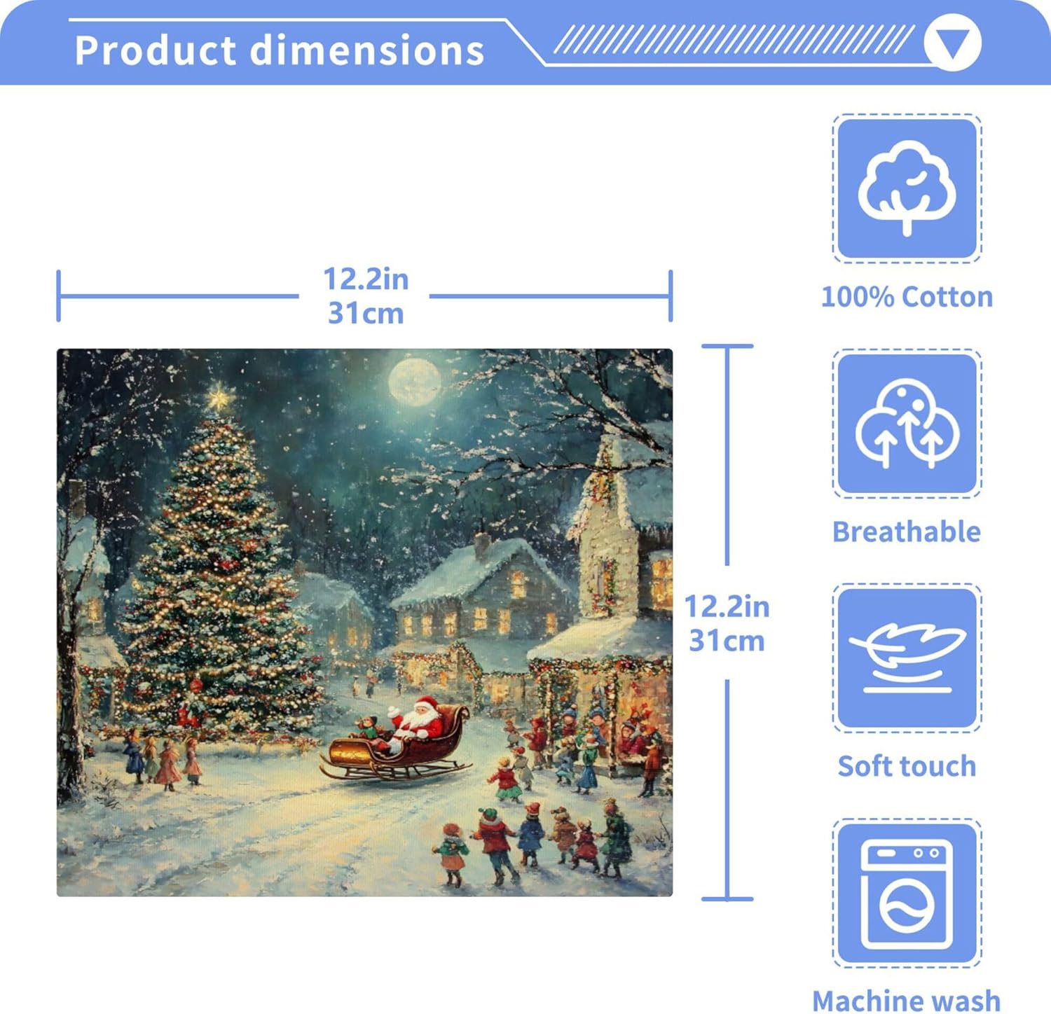 Xigua Christmas Night Scene Washcloths Set of 2 - 12x12 Inch