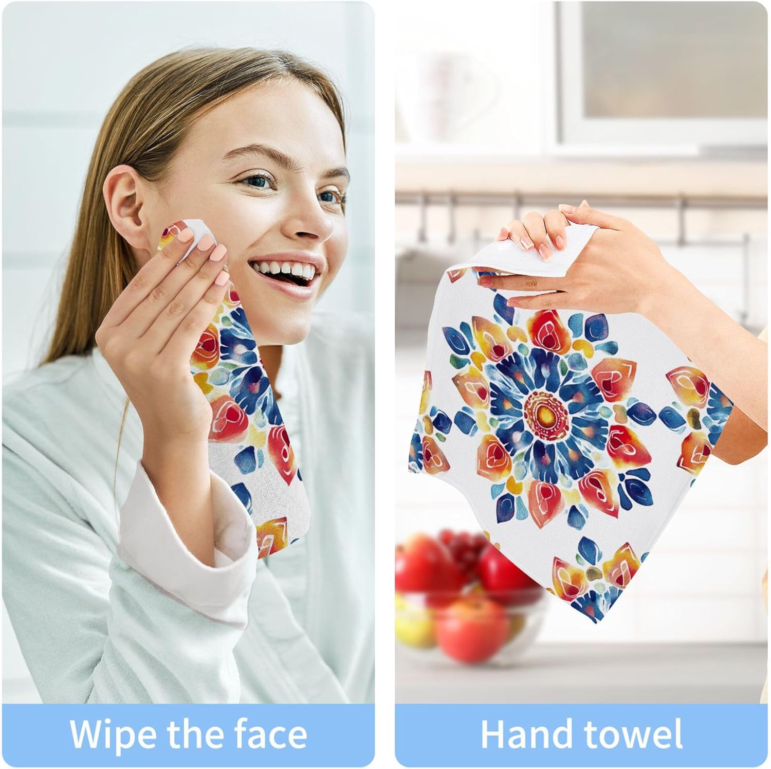 Stylish Mandala Washcloth Set Fast Drying Eco-Friendly for Home Kitchen