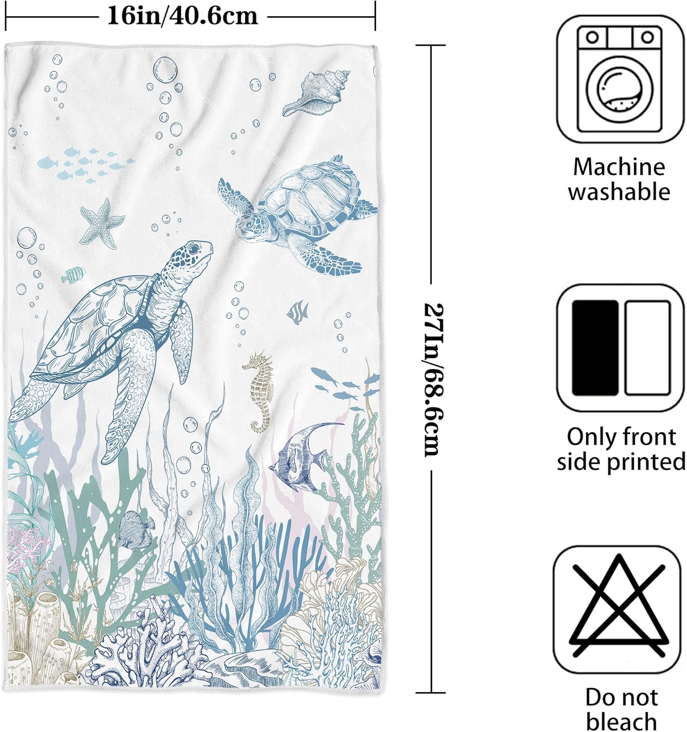 Double-Hang Blue Sea Turtle Hand Towels
