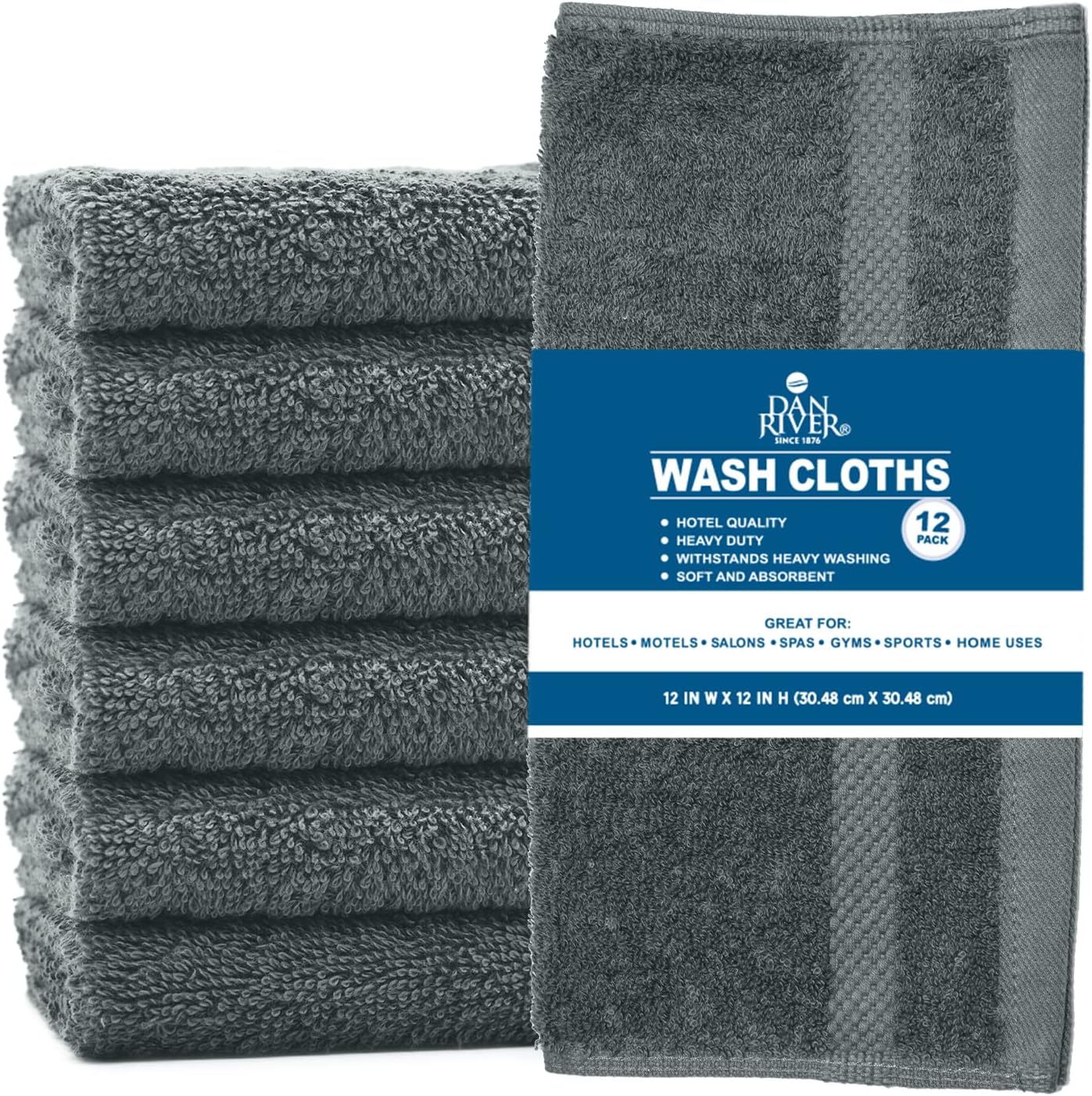 DAN RIVER Premium 100 Cotton Face Wash Cloths 12 Pack