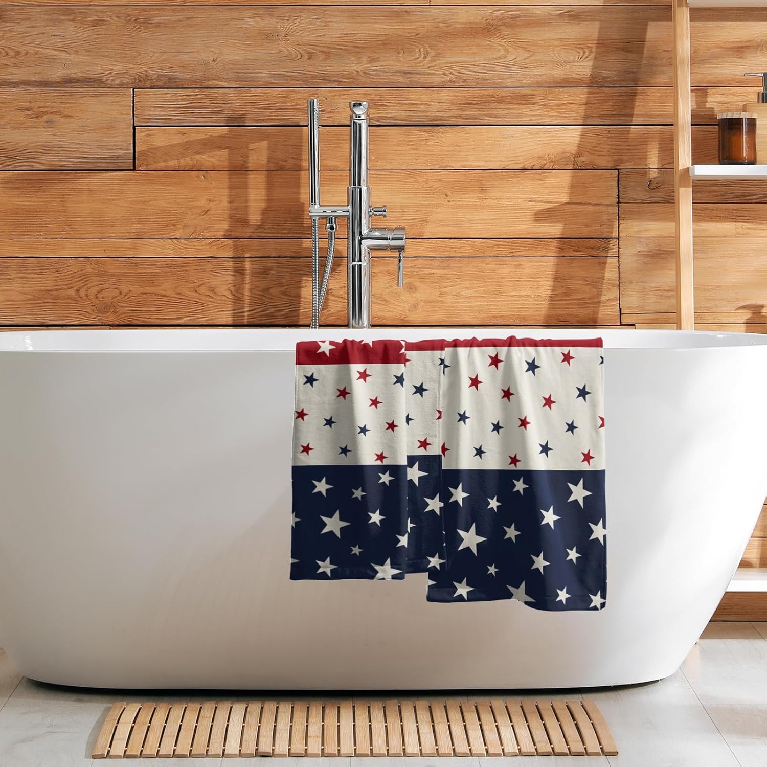 Patriotic Blue Red White Stars Hand Towels for Independence Day
