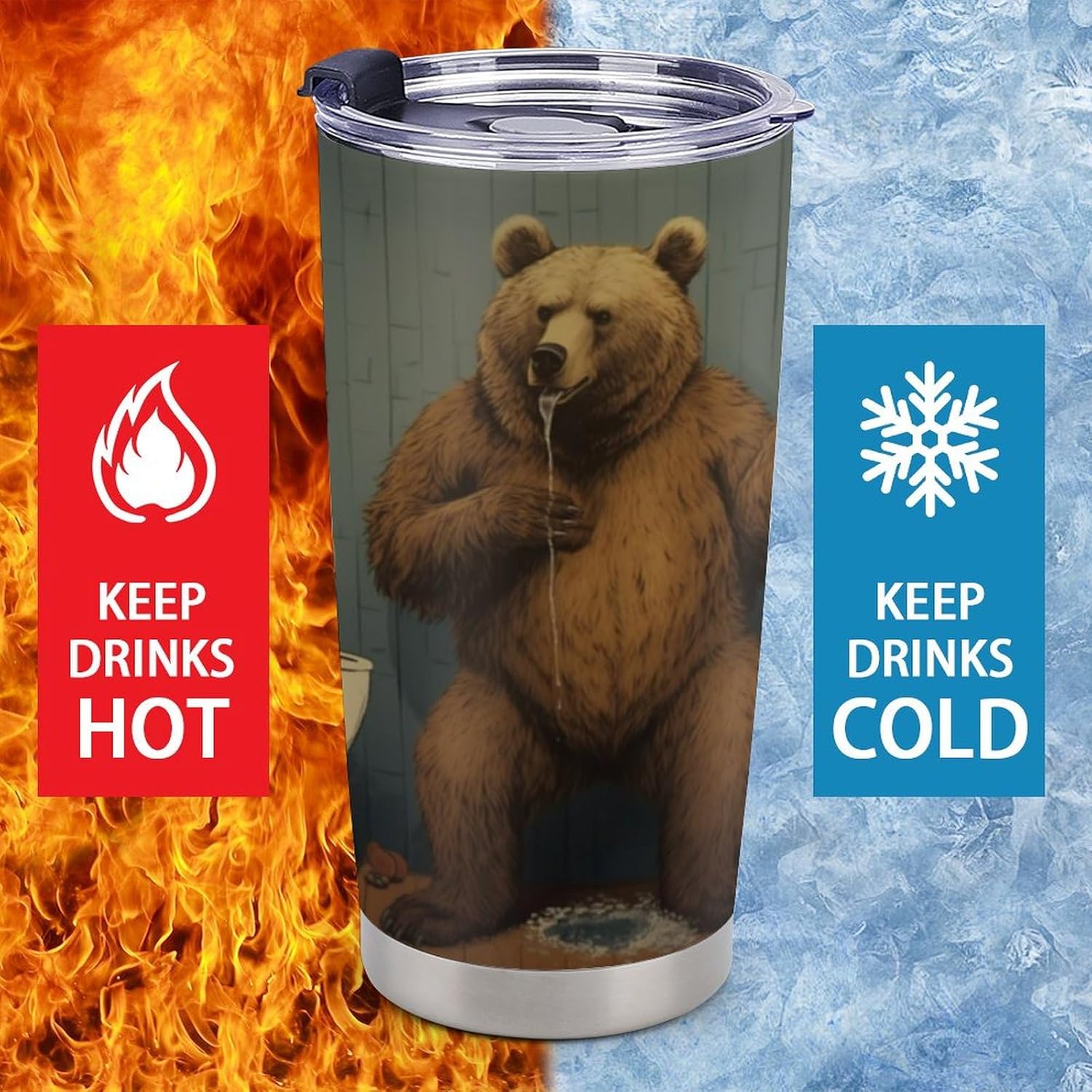 A Brown Bear Travel Tumbler Insulated Stainless Steel 20 oz with Lid