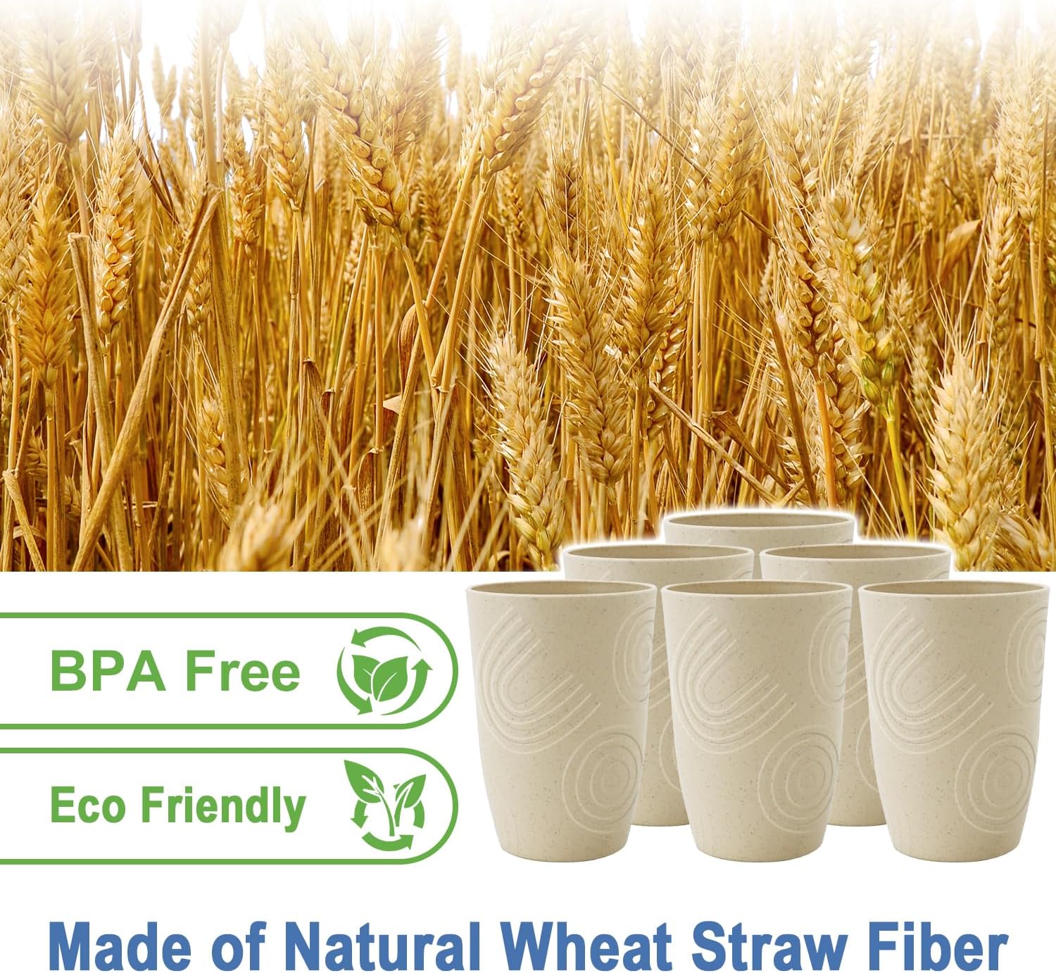 BUSOKIP Wheat Straw Cups 6 PCS Set 16 Oz Reusable