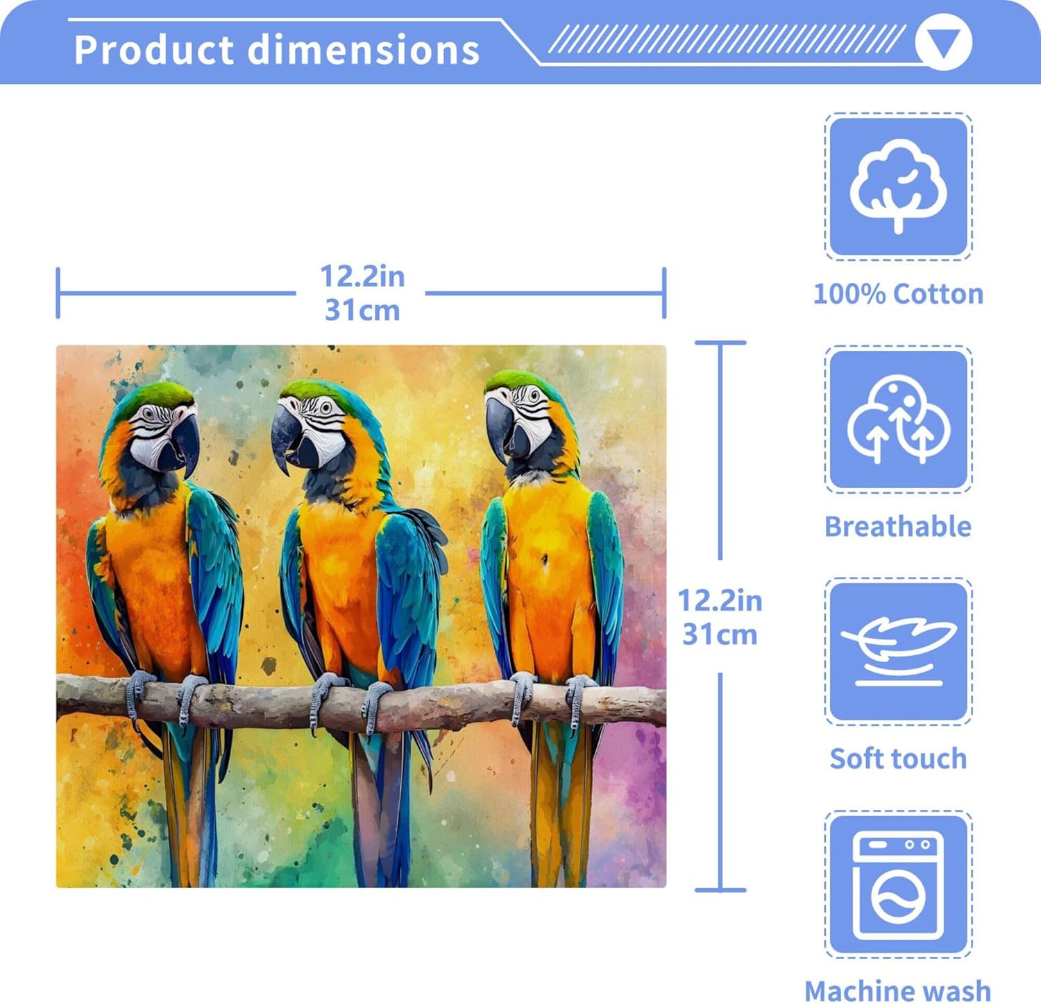Xigua Parrot Washcloth Set - Fast Drying Multi-Purpose Towels for Bathroom Kitchen