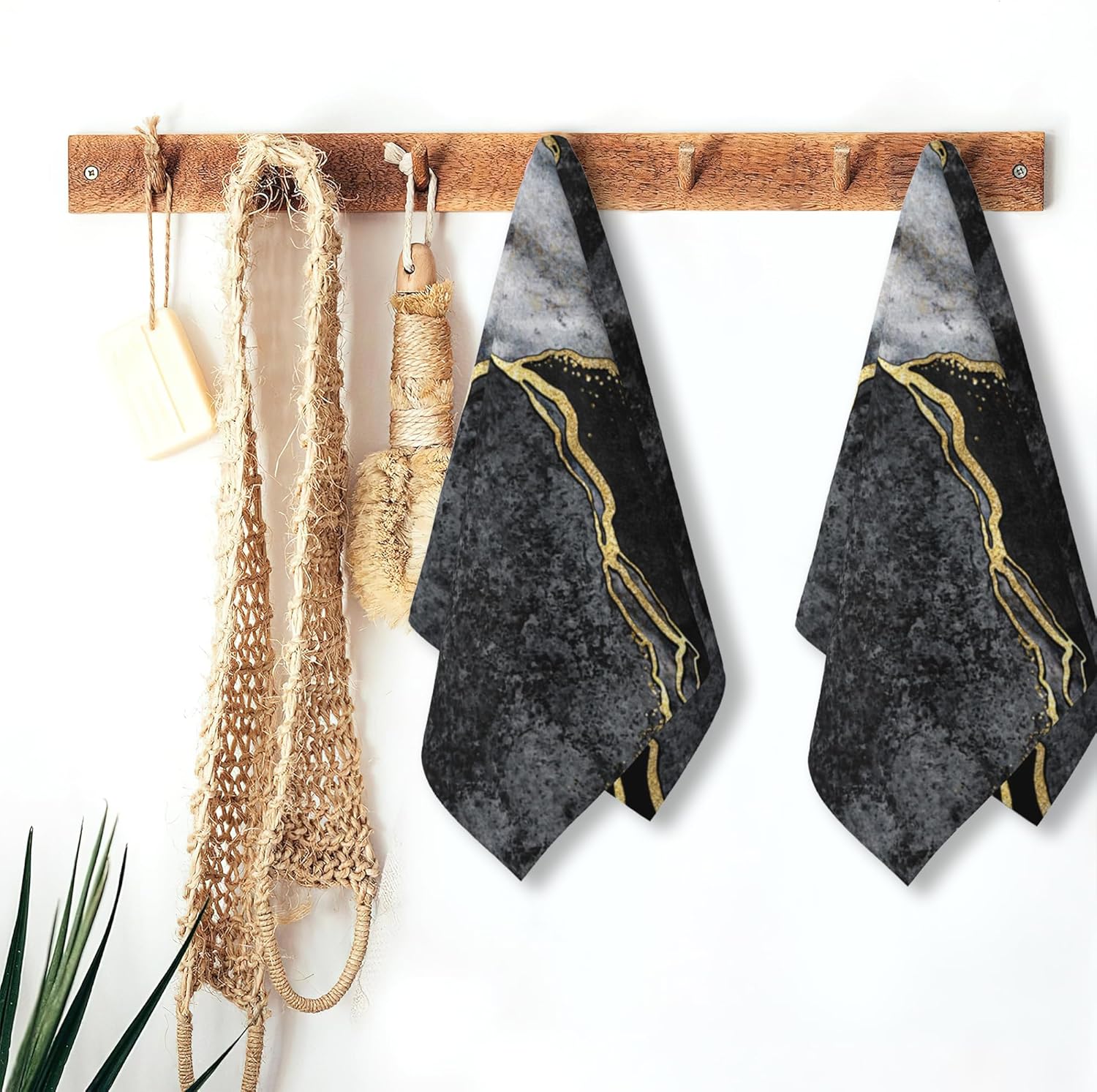 14x28 Hand Towel Set Black and White Marble Fingertip
