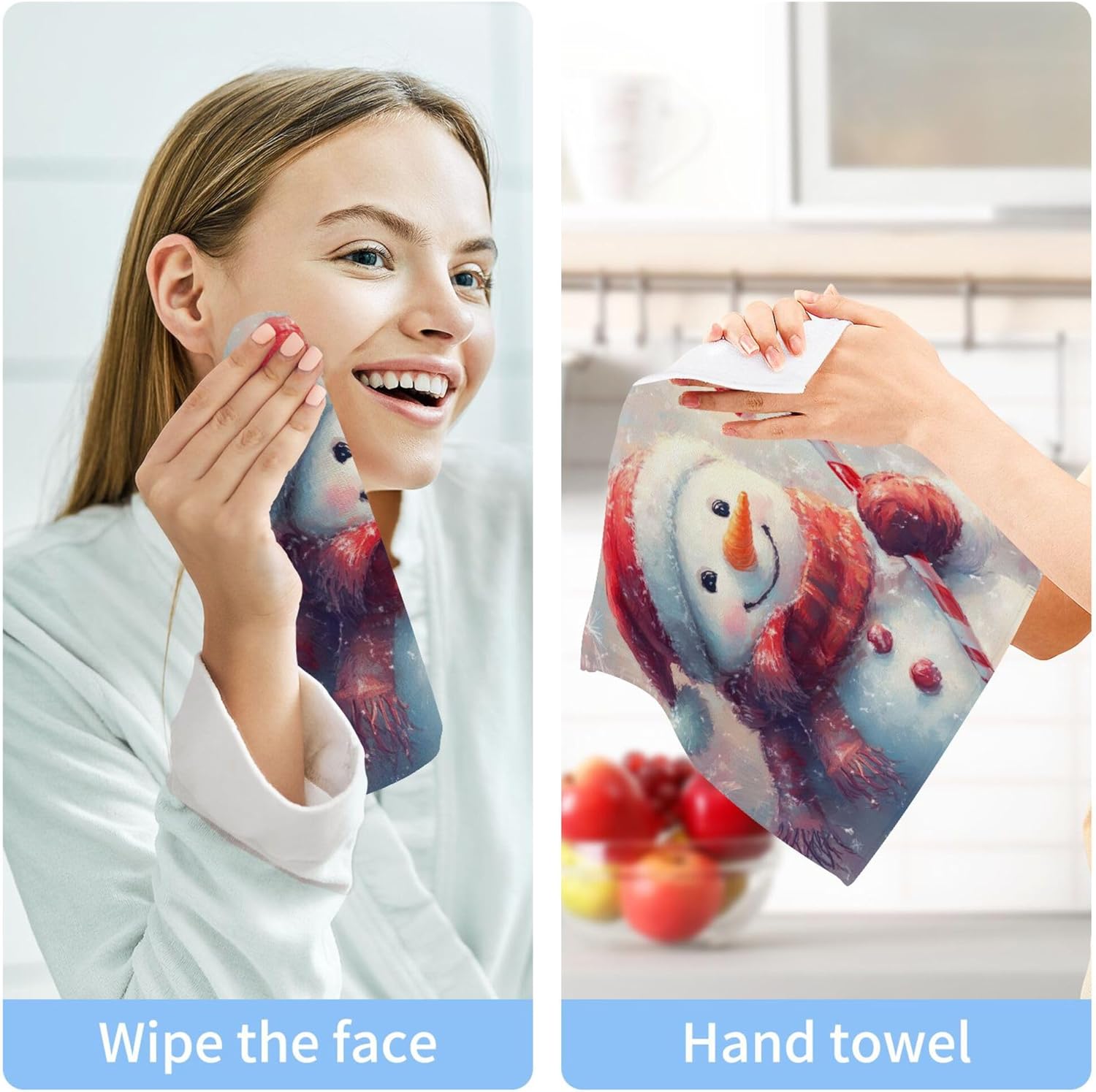 Xigua Cute Snowmen Washcloth Set Glowing-Fast Drying Towels for Hand Face