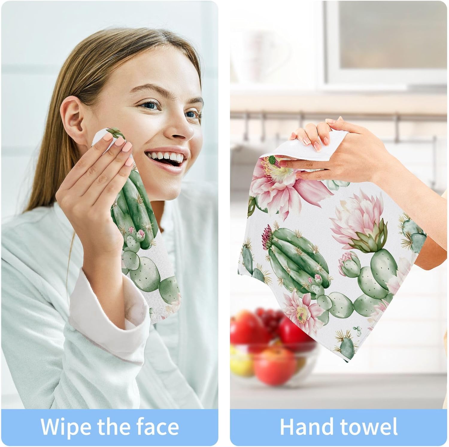 Xigua Cute Cacti Fast-Drying Washcloth 12x12-Inch Set