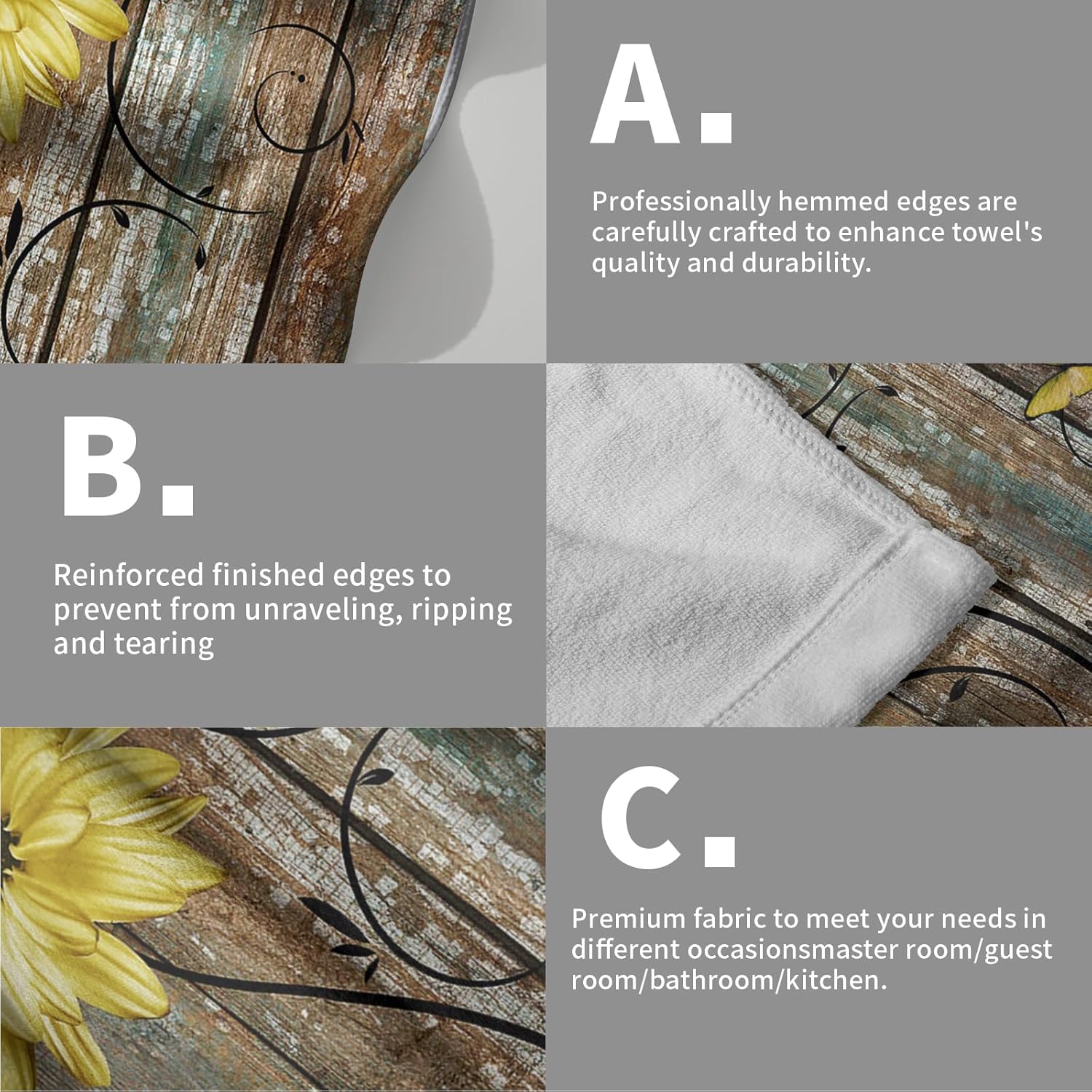 Giwawa Rustic Barn Sunflower Wooden Hand Towel Set
