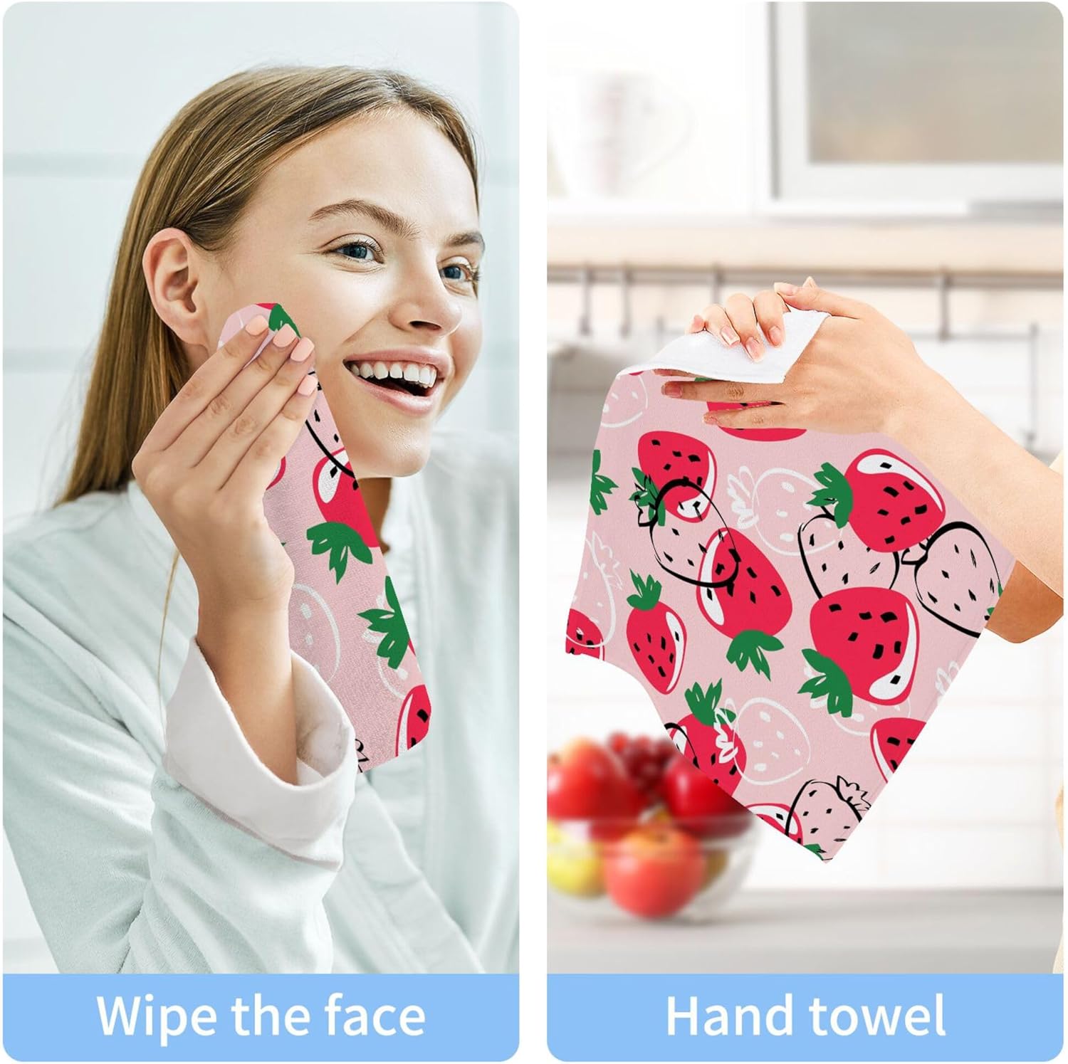 Xigua Strawberry Washcloth Set for Bathroom Kitchen