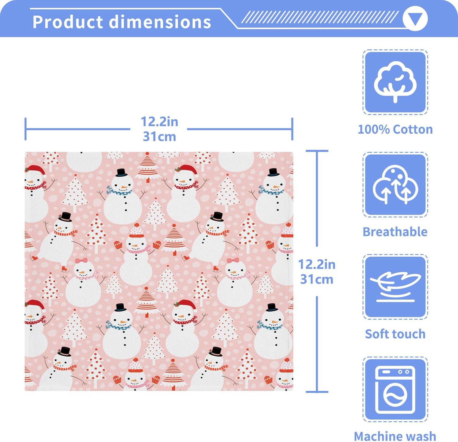 Xigua Christmas Snowman Washcloths Set of 2 12 x 12 Inch