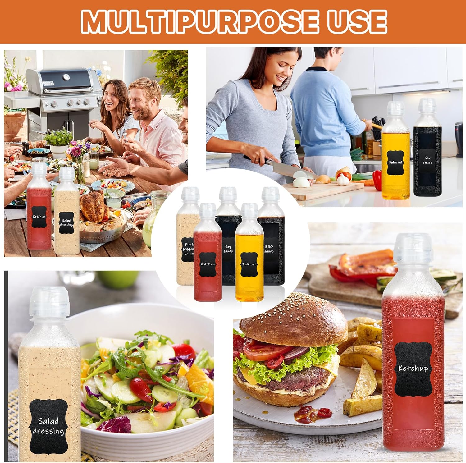10-Piece Set of 16oz Condiment Squeeze Bottles