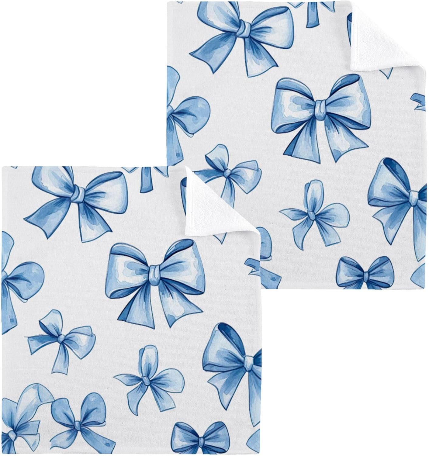Xigua Blue Bows Washcloth Set of 2-12