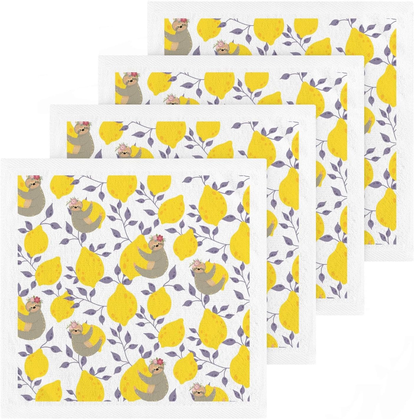 ALAZA Cute Sloths Yellow Lemons Washcloths 4 Pack