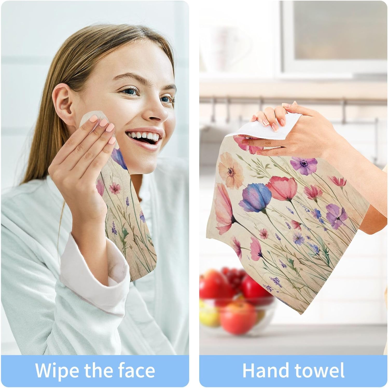 Xigua Watercolor Wildflowers Washcloths Set of 2