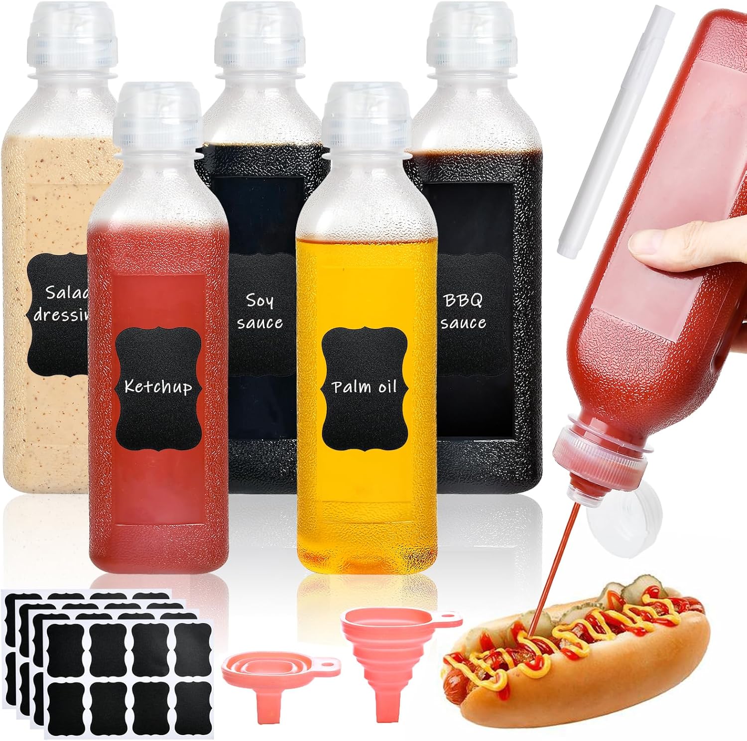 10-Piece Set of 16oz Condiment Squeeze Bottles