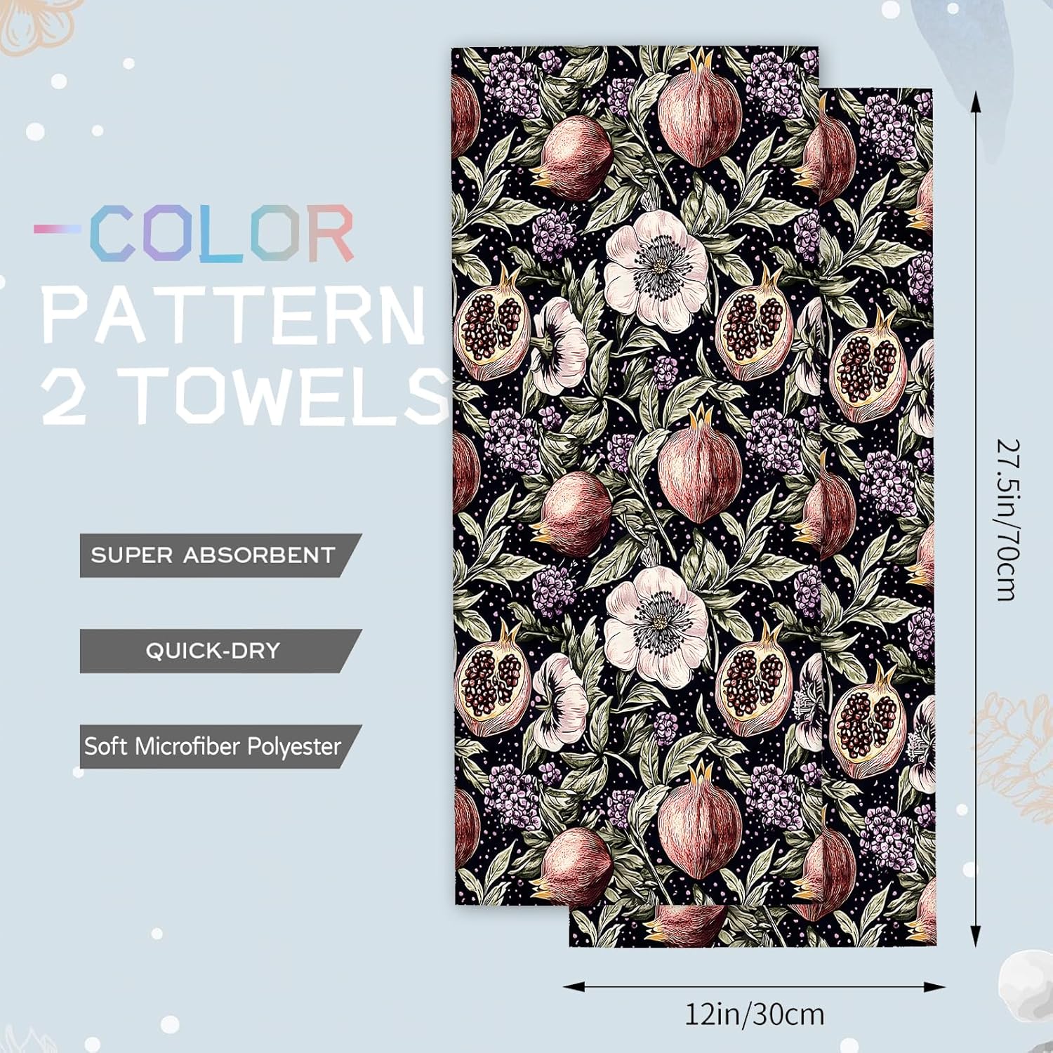Pomegranate Floral Hand Towels 2 Pack 145 x 28