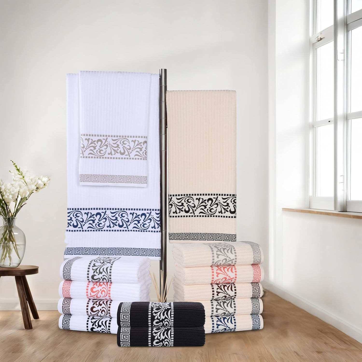 Superior 6-Piece Cotton Towel Set Greek Collection Durable and Soft