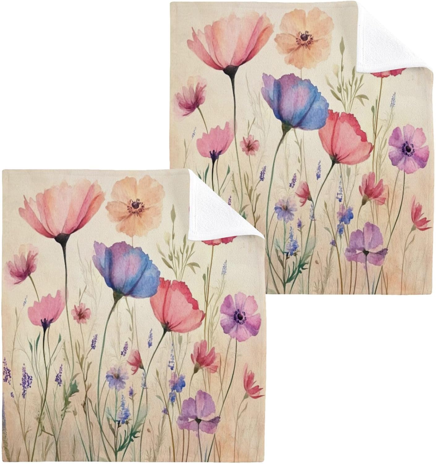 Xigua Watercolor Wildflowers Washcloths Set of 2