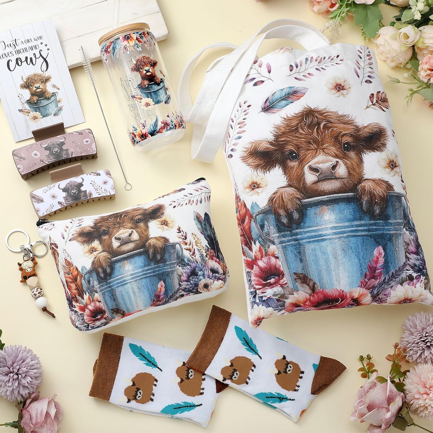 Skylety 8 Pcs Western Highland Cow Gifts Set for Women